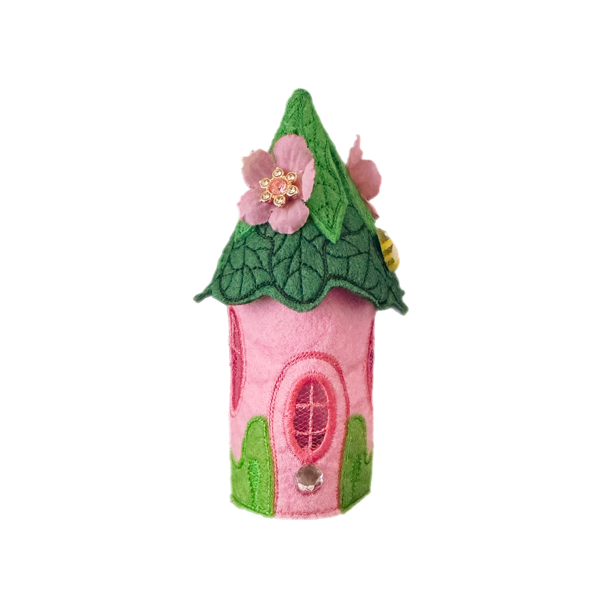 Pink Flower & Bumblebee Fairy House with LED Tea Light