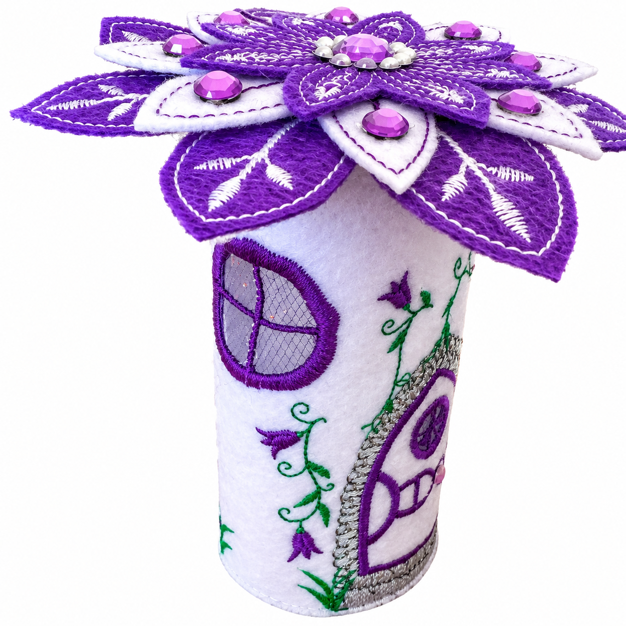 Amethyst Blossom Felt Fairy House Handmade Floral Fairy Cottage — image 2