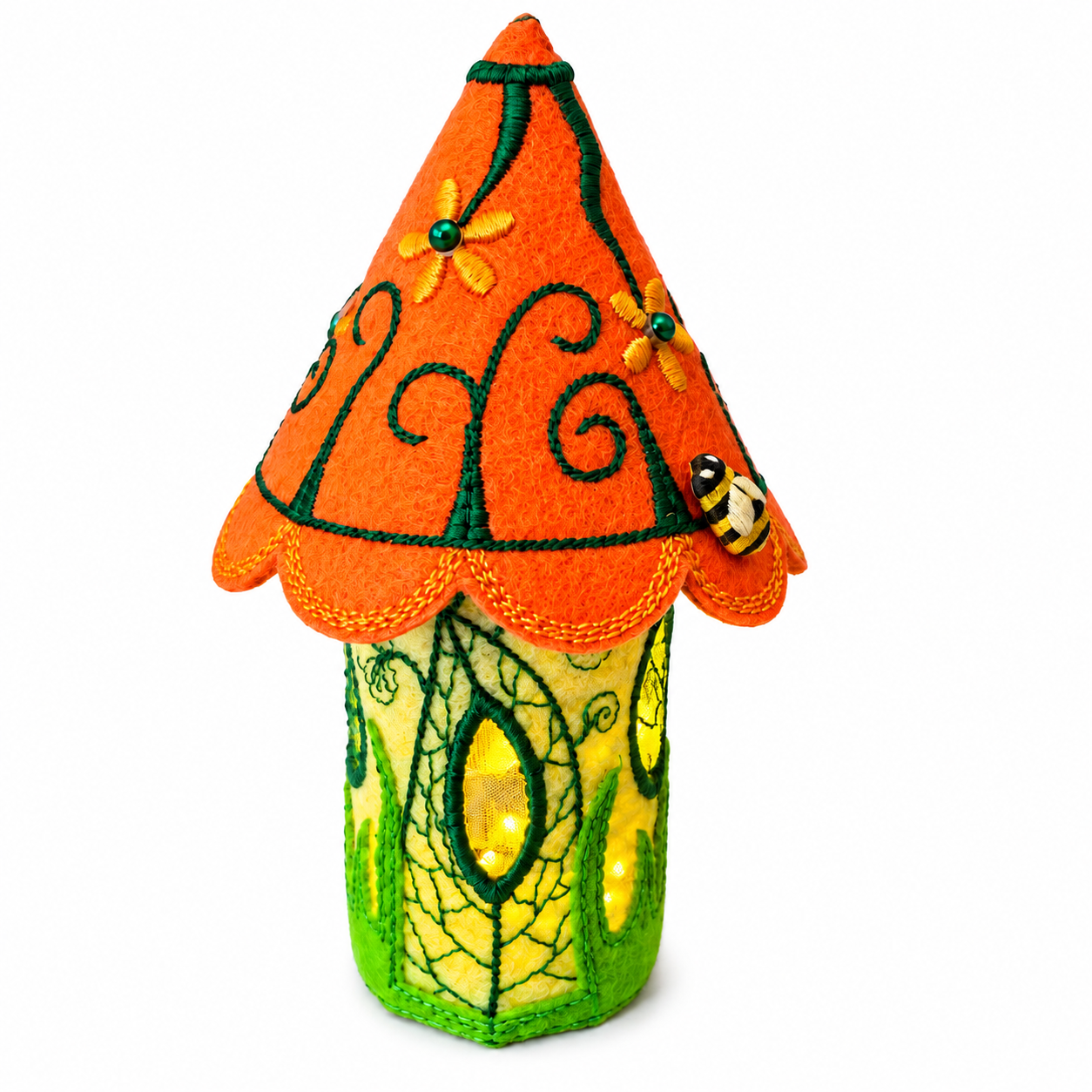Orange Blossom & Bumblebee Felt Fairy House Handmade Fairy Cottage
