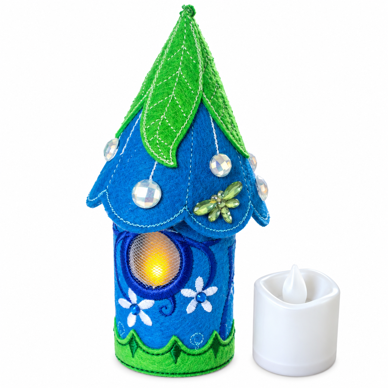 Bluebell Leaf Fairy House Handmade Felt LED Tealight Decoration — image 3