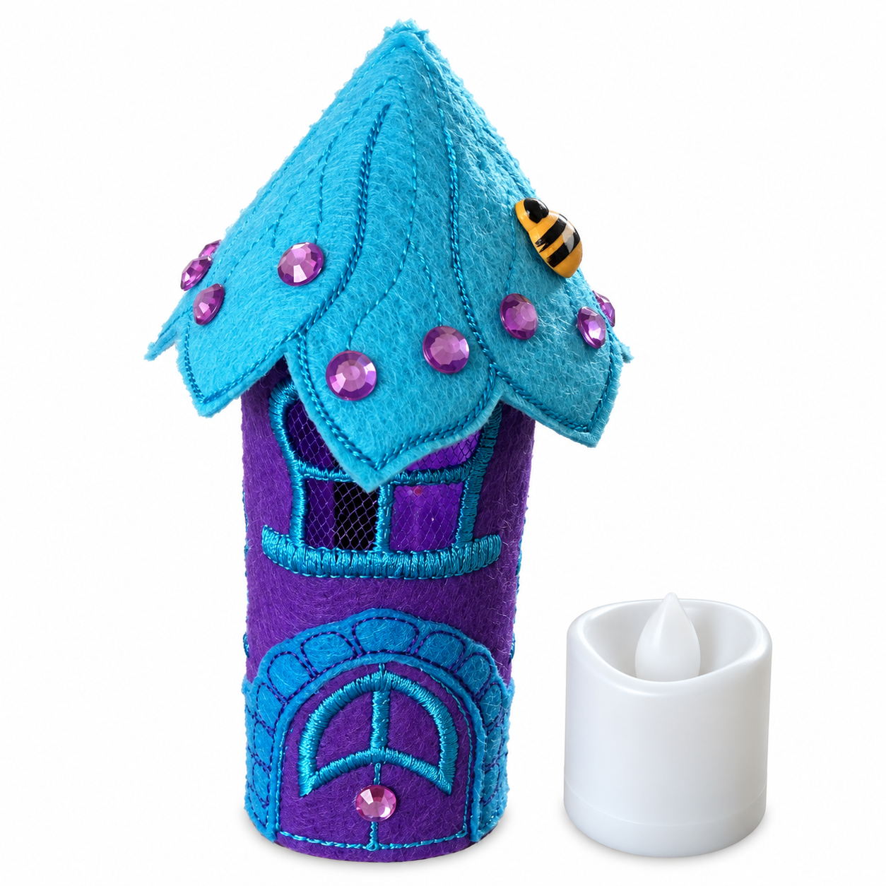 Sapphire Bumblebee Fairy House Handmade Felt LED Tealight Decoration — image 4