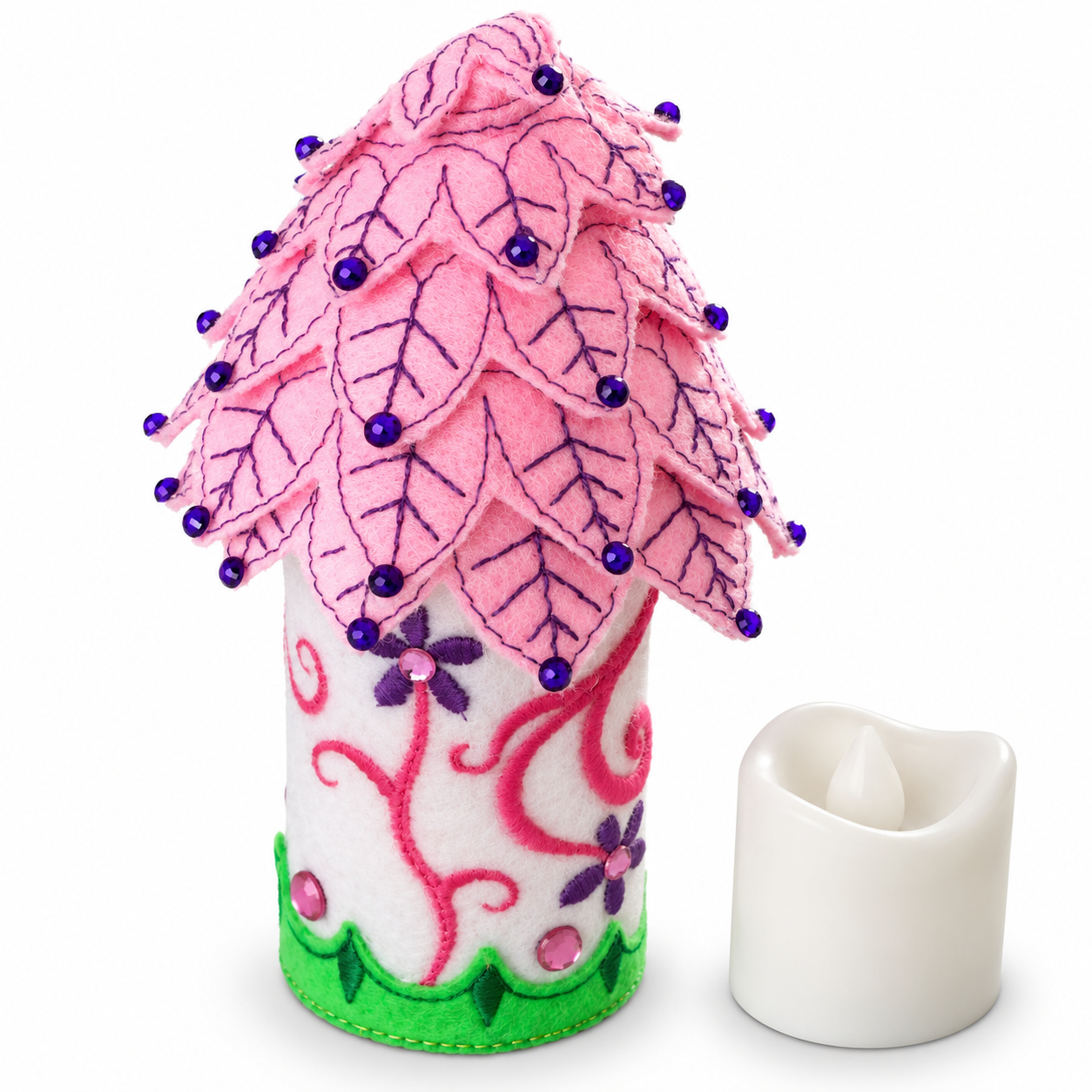 Pink Blossom Fairy House Handmade Felt LED Tealight Decoration — image 2