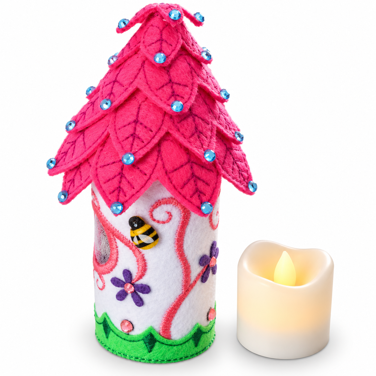Fuchsia Blossom Fairy House Handmade Felt LED Tealight Decoration — image 2