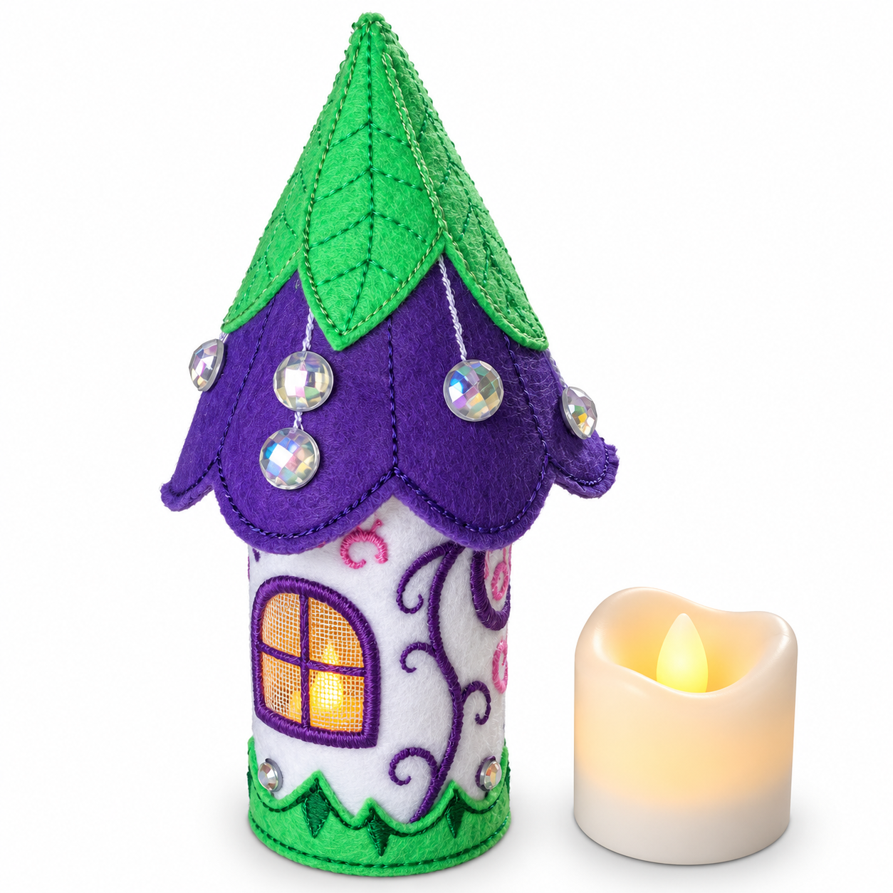 Enchanted Dragonfly Fairy House Handmade Felt LED Tealight Decoration