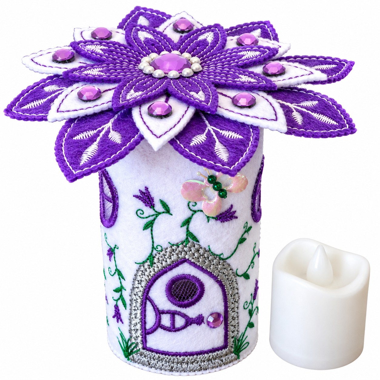 Amethyst Blossom Felt Fairy House Handmade Floral Fairy Cottage — image 3