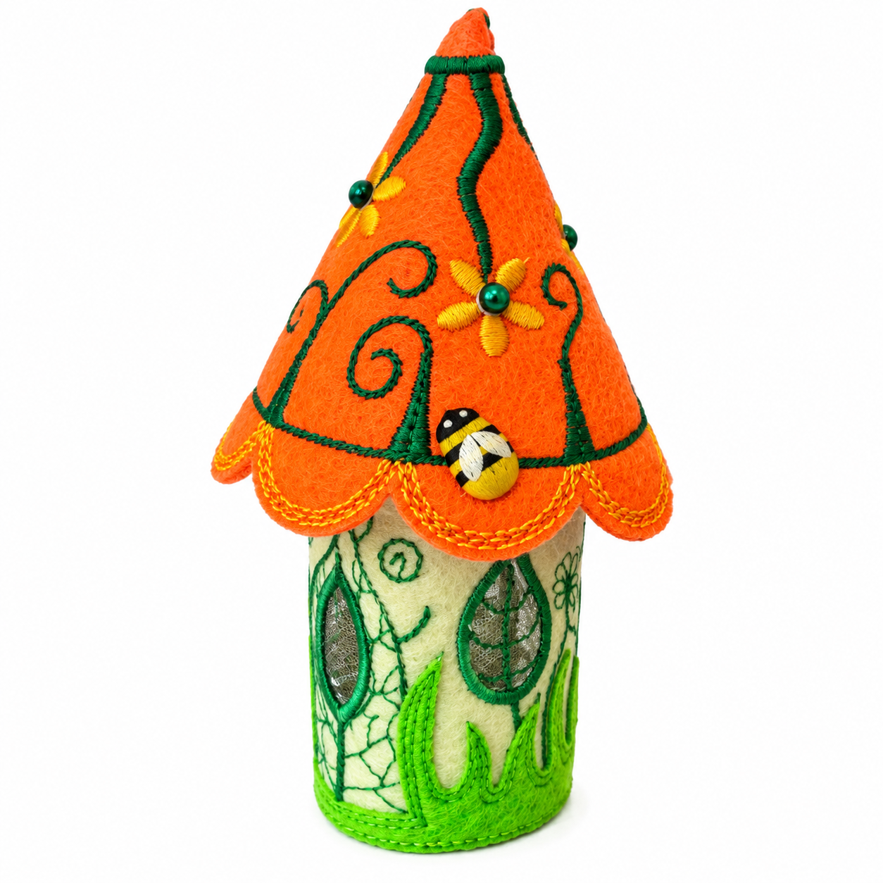 Orange Blossom & Bumblebee Felt Fairy House Handmade Fairy Cottage — image 3