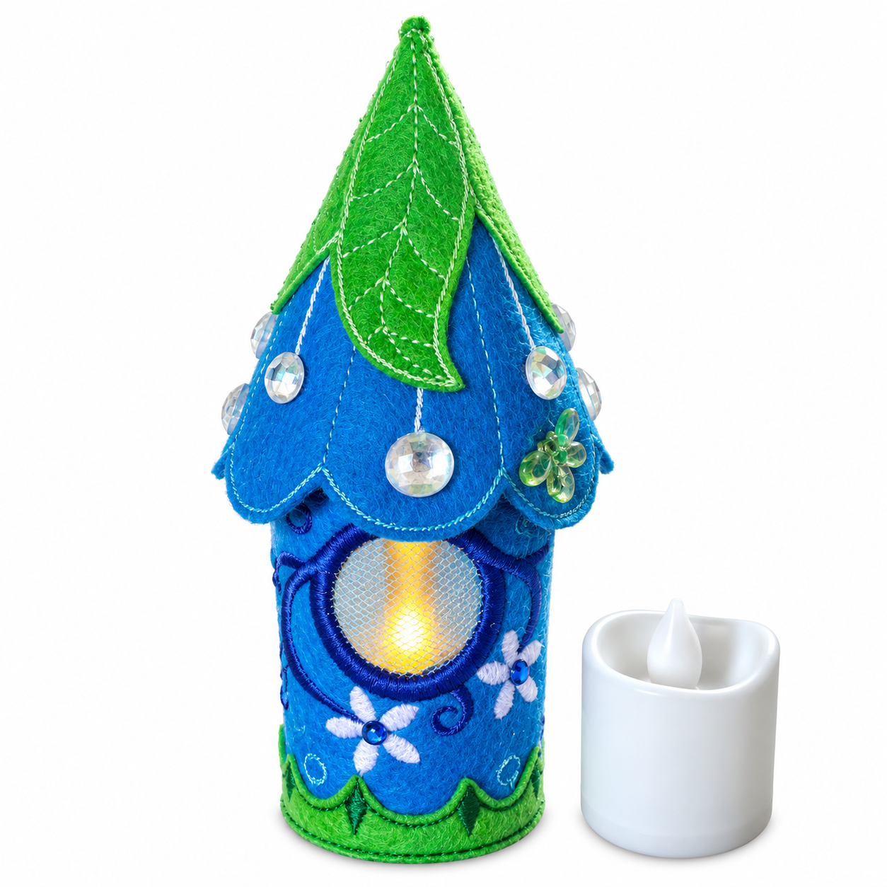 Bluebell Leaf Fairy House Handmade Felt LED Tealight Decoration