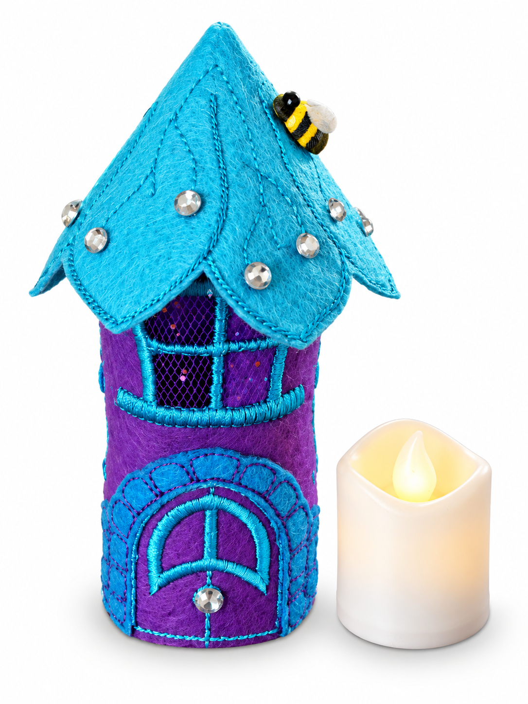 Sapphire Bumblebee Fairy House Handmade Felt LED Tealight Decoration — image 2