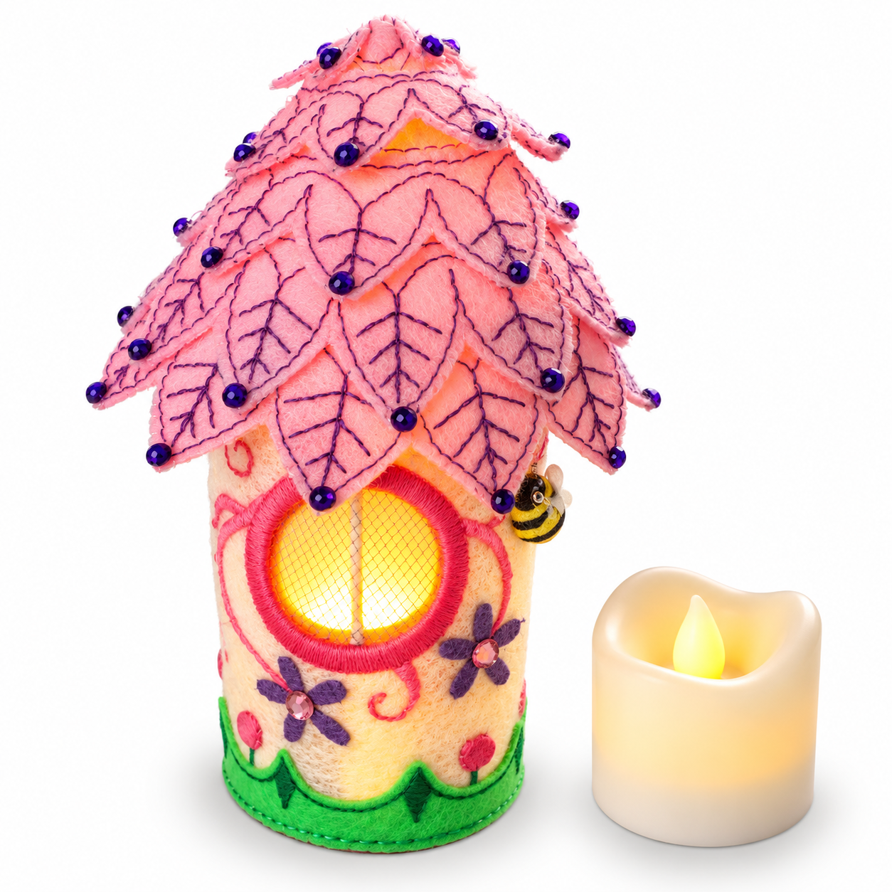 Pink Blossom Fairy House Handmade Felt LED Tealight Decoration
