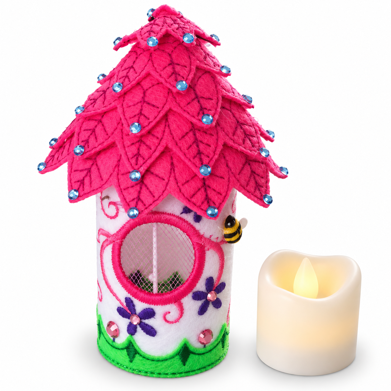 Fuchsia Blossom Fairy House Handmade Felt LED Tealight Decoration — image 3