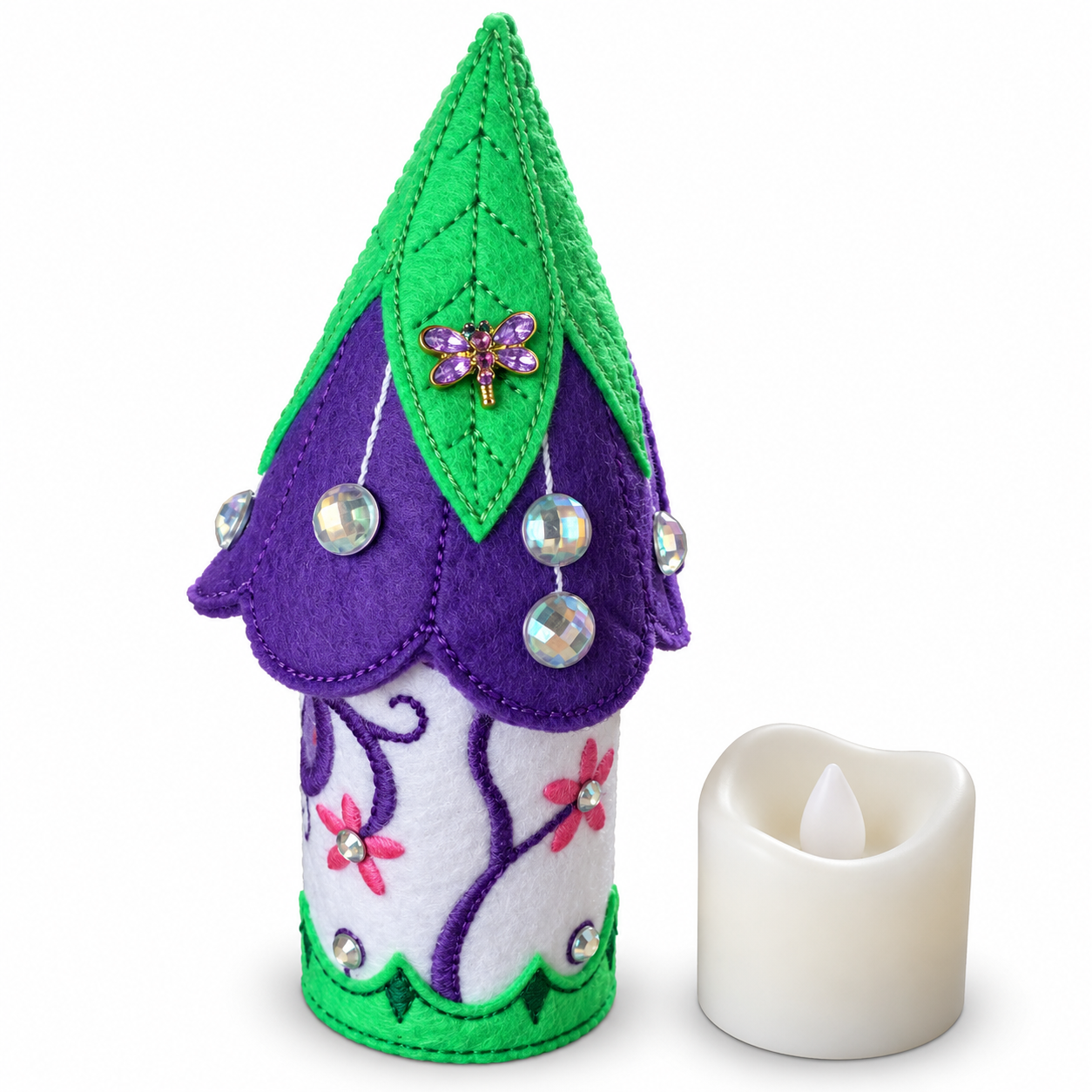 Enchanted Dragonfly Fairy House Handmade Felt LED Tealight Decoration — image 2