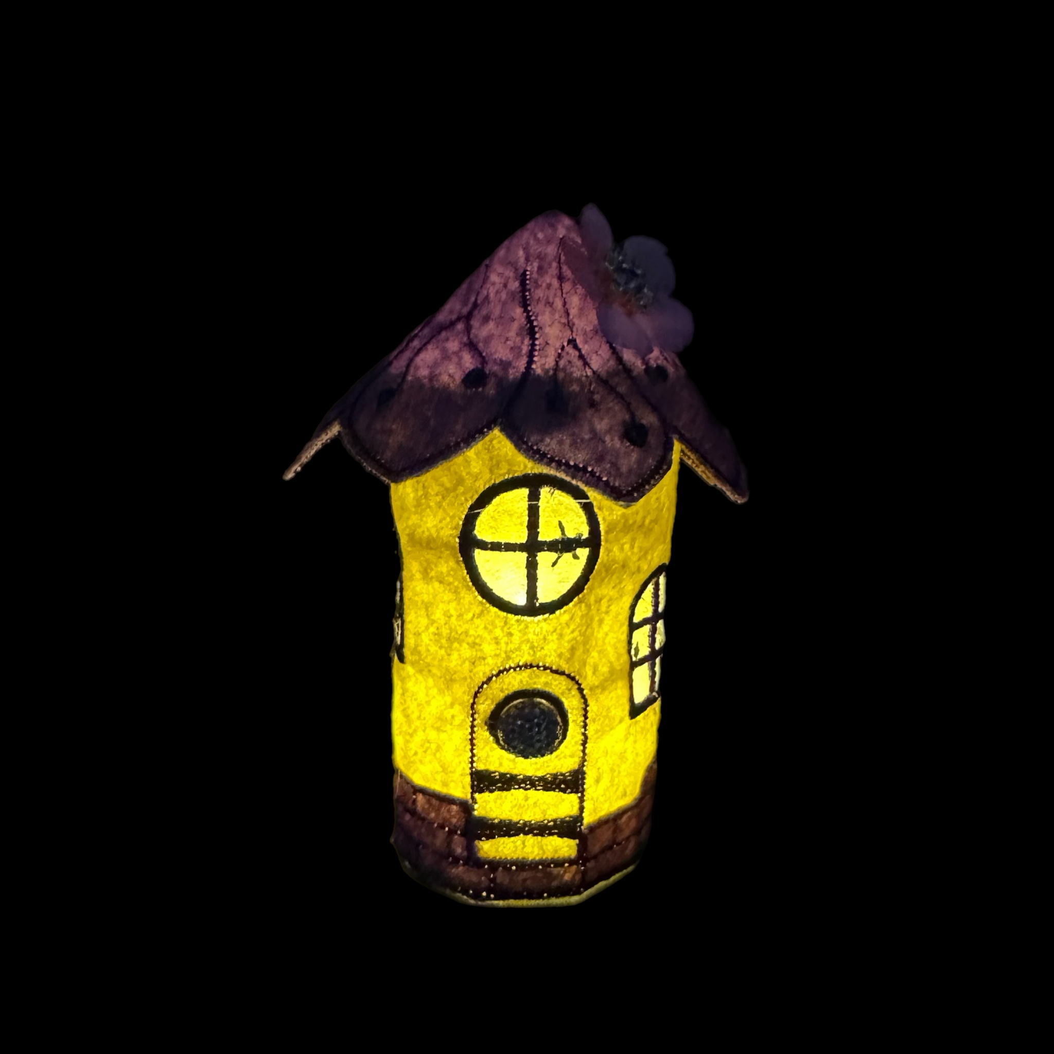 Yellow & Purple Flower Fairy House with LED Tea Light
