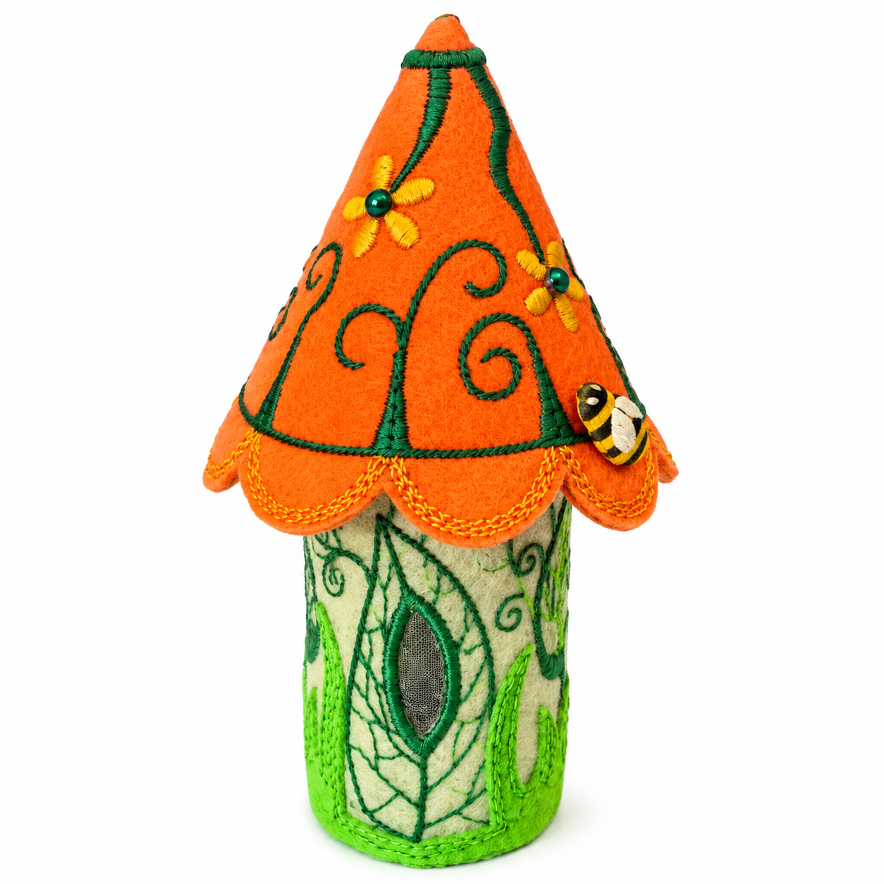 Orange Blossom & Bumblebee Felt Fairy House Handmade Fairy Cottage — image 4