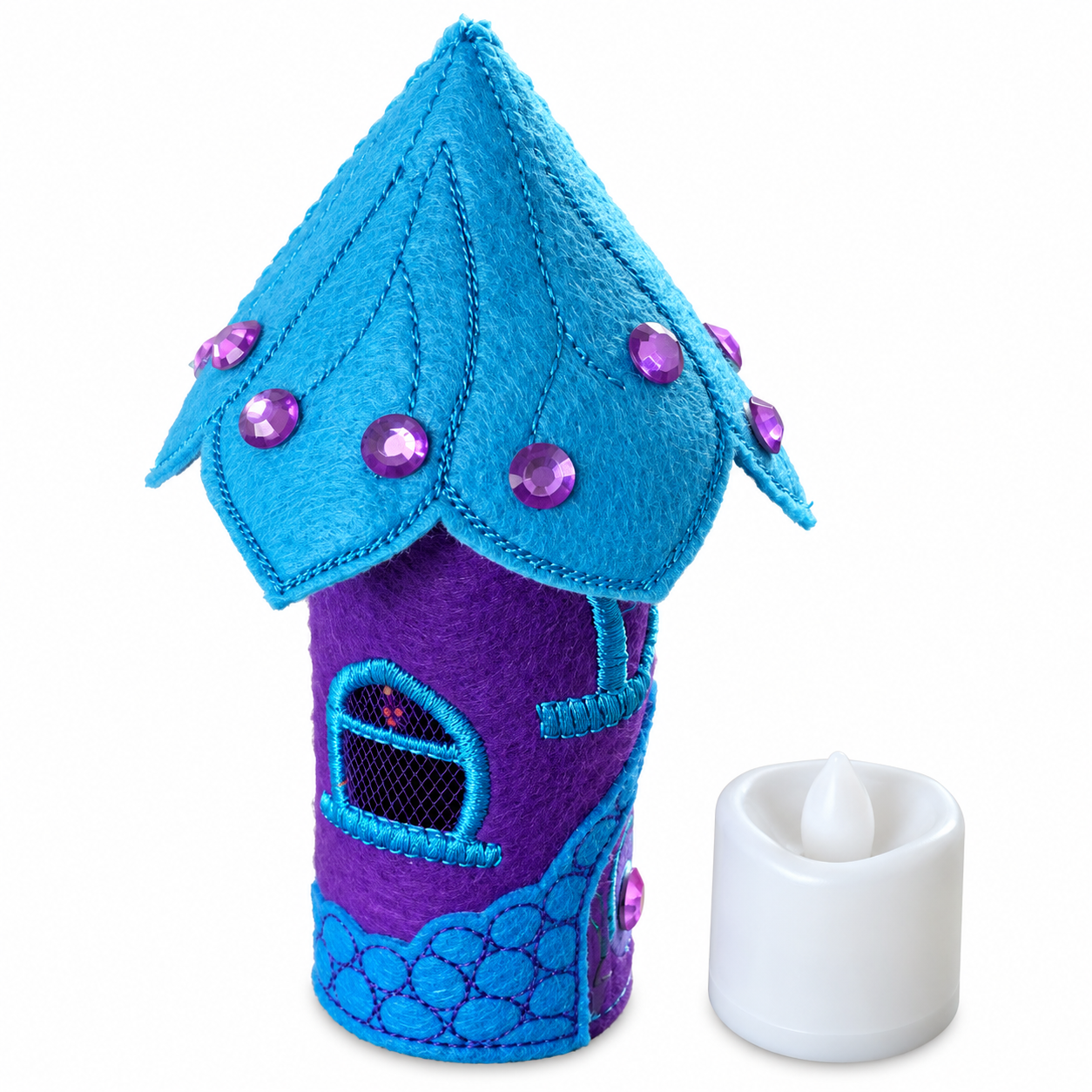 Sapphire Bumblebee Fairy House Handmade Felt LED Tealight Decoration