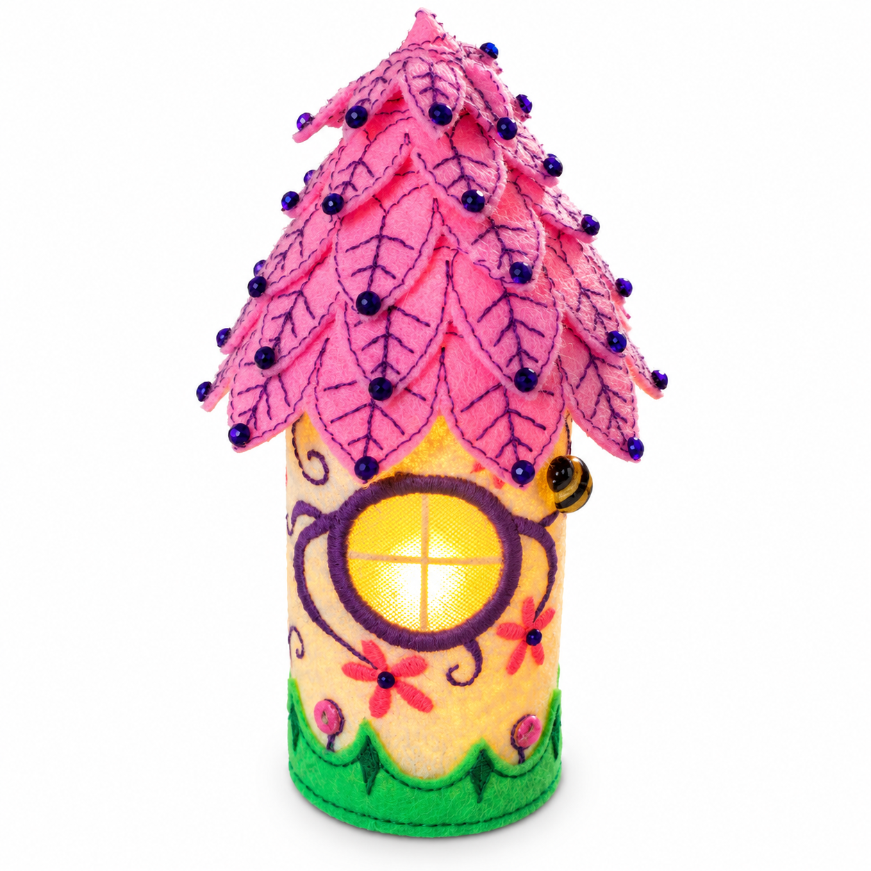 Pink Enchanted Leaf Fairy House Handmade Felt LED Tealight Decoration