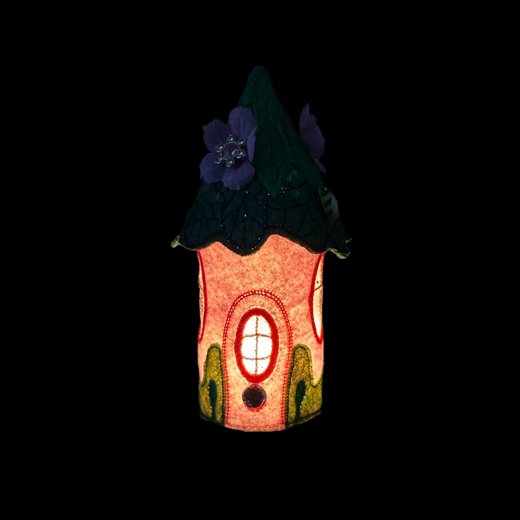 Pink Flower & Bumblebee Fairy House with LED Tea Light — image 2