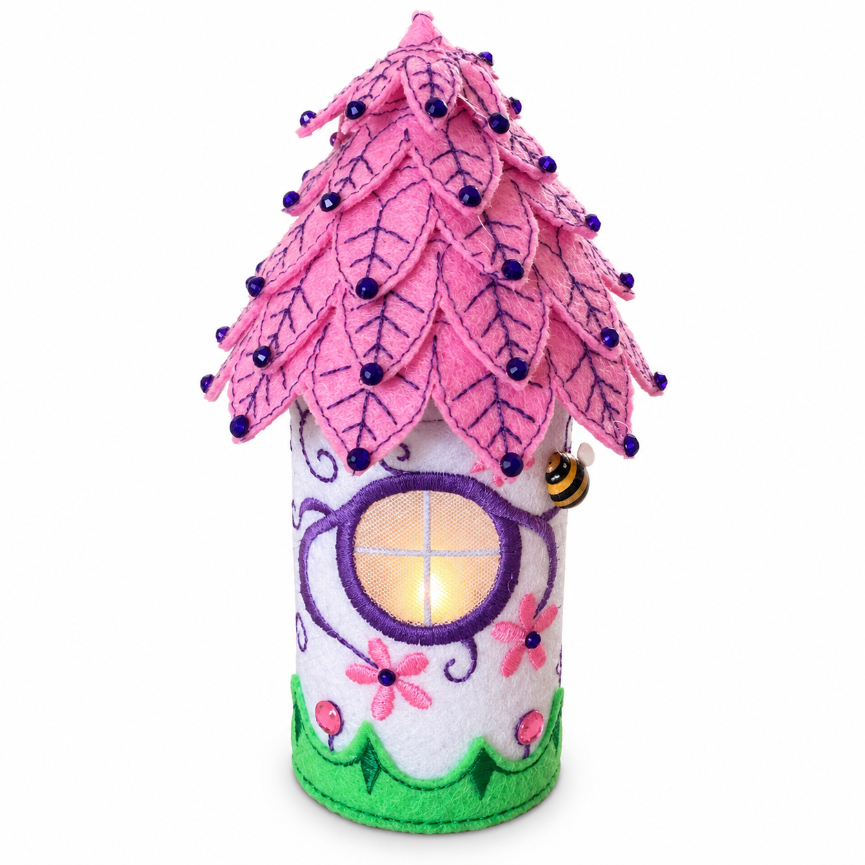 Pink Enchanted Leaf Fairy House Handmade Felt LED Tealight Decoration — image 3