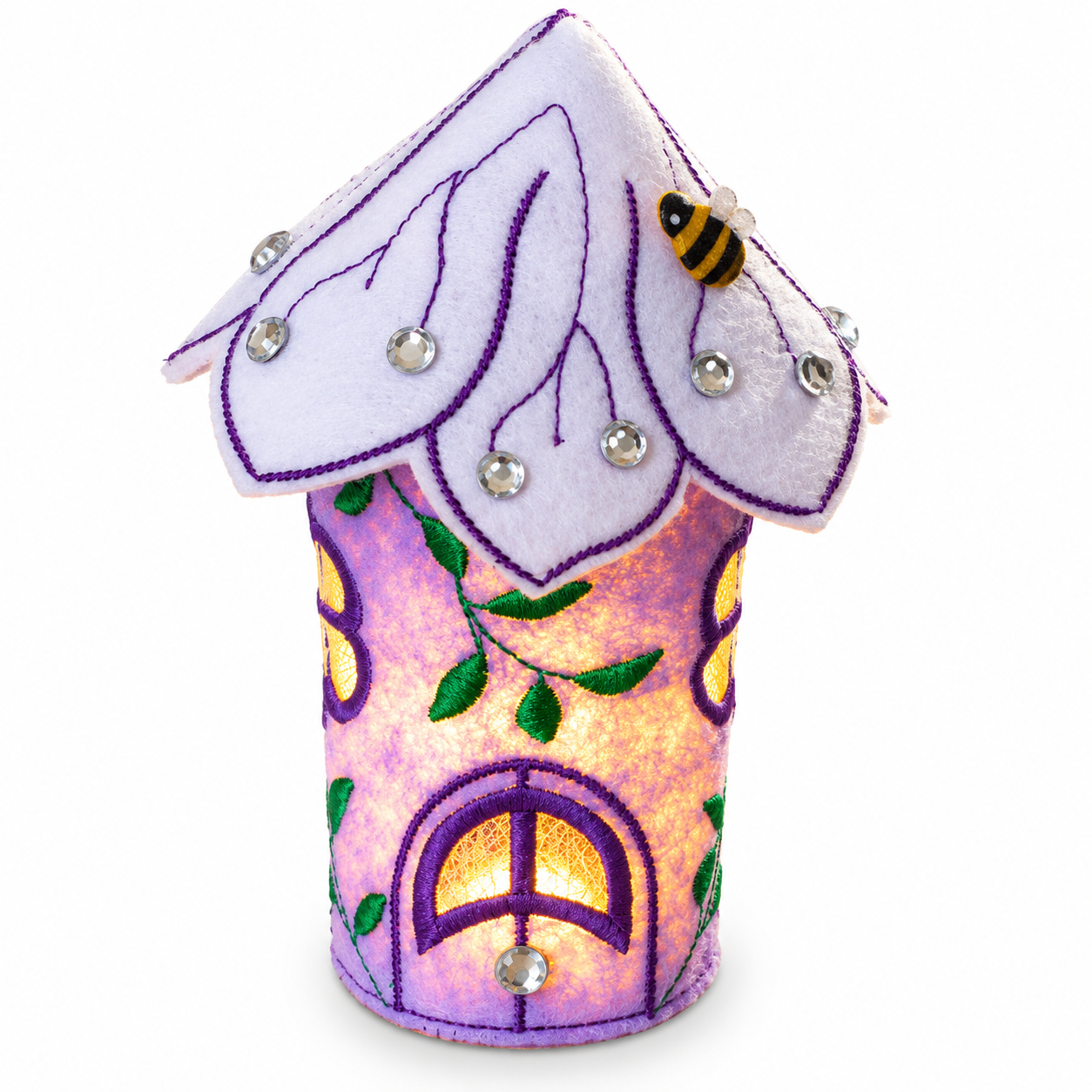 Purple Blossom Fairy House Handmade Felt LED Tealight Decoration