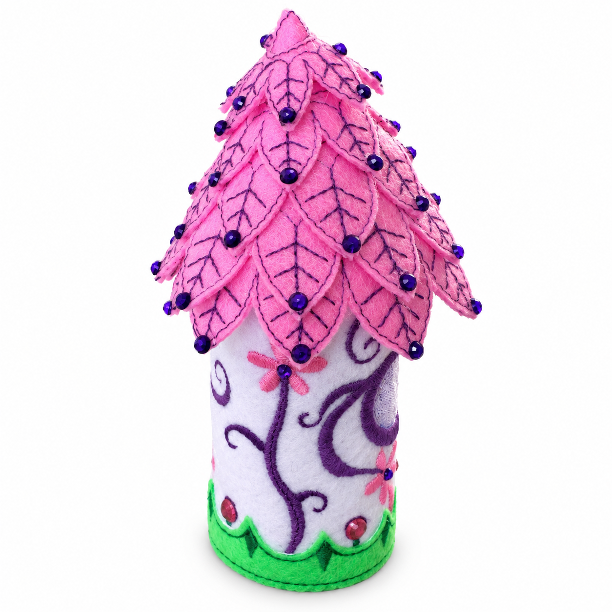 Pink Enchanted Leaf Fairy House Handmade Felt LED Tealight Decoration — image 2