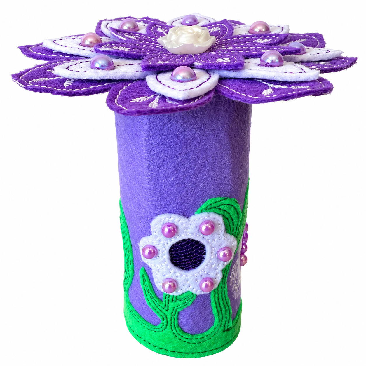 Purple Blossom Felt Fairy House Handmade Floral Fairy Cottage