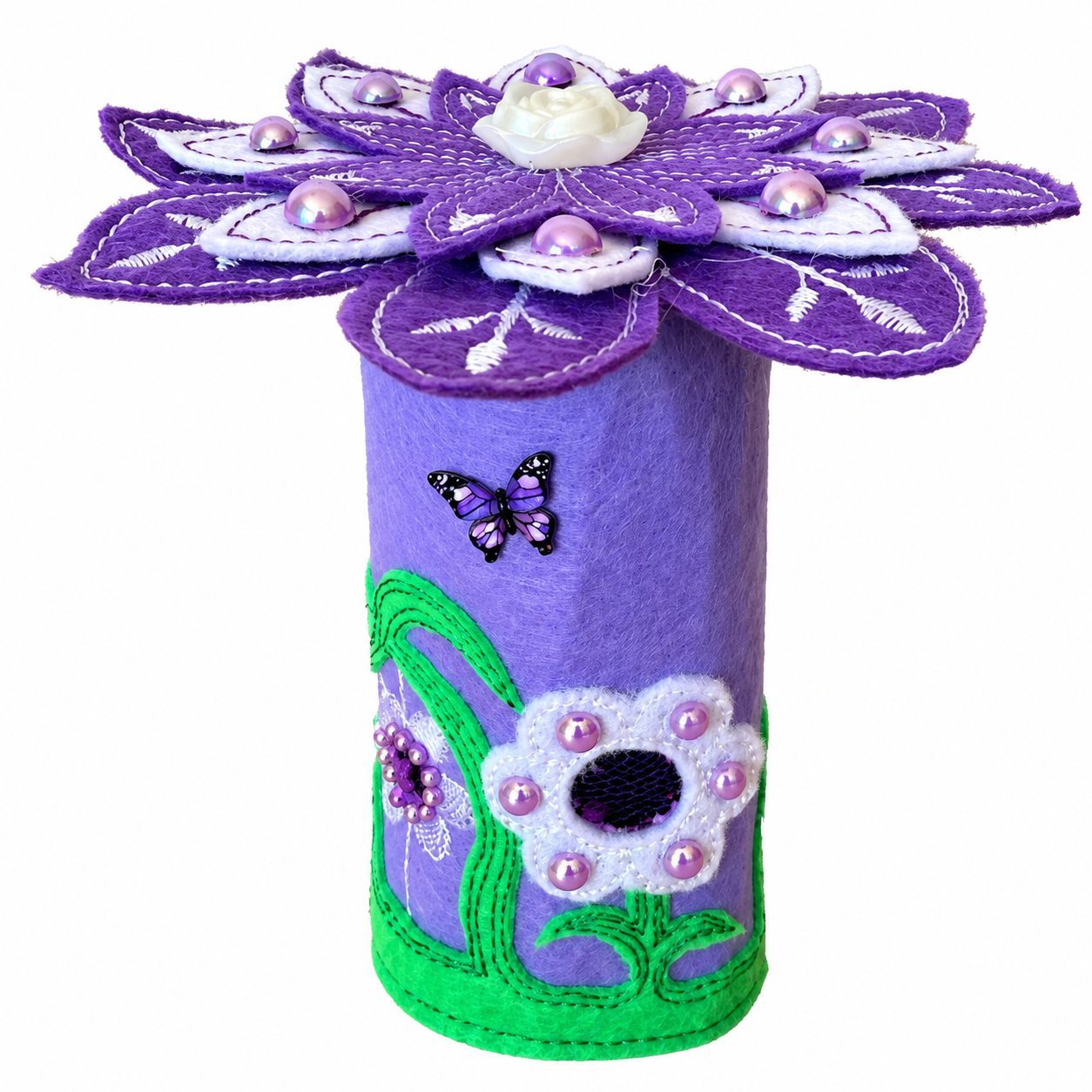 Purple Blossom Felt Fairy House Handmade Floral Fairy Cottage — image 3
