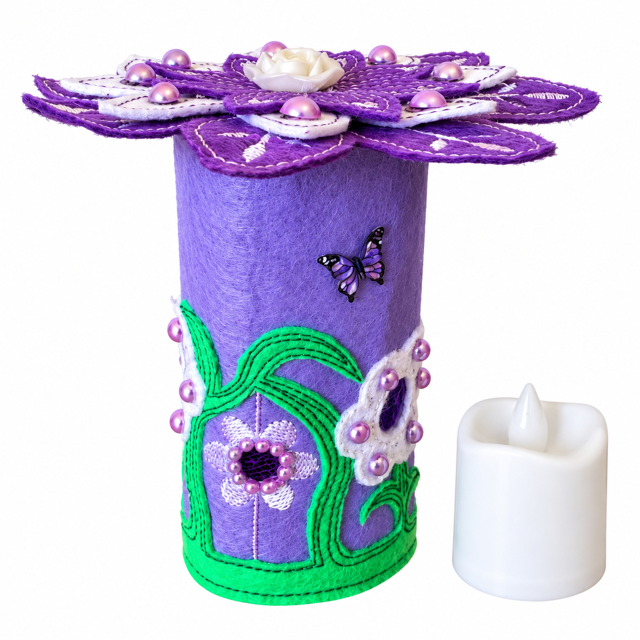 Purple Blossom Felt Fairy House Handmade Floral Fairy Cottage — image 4