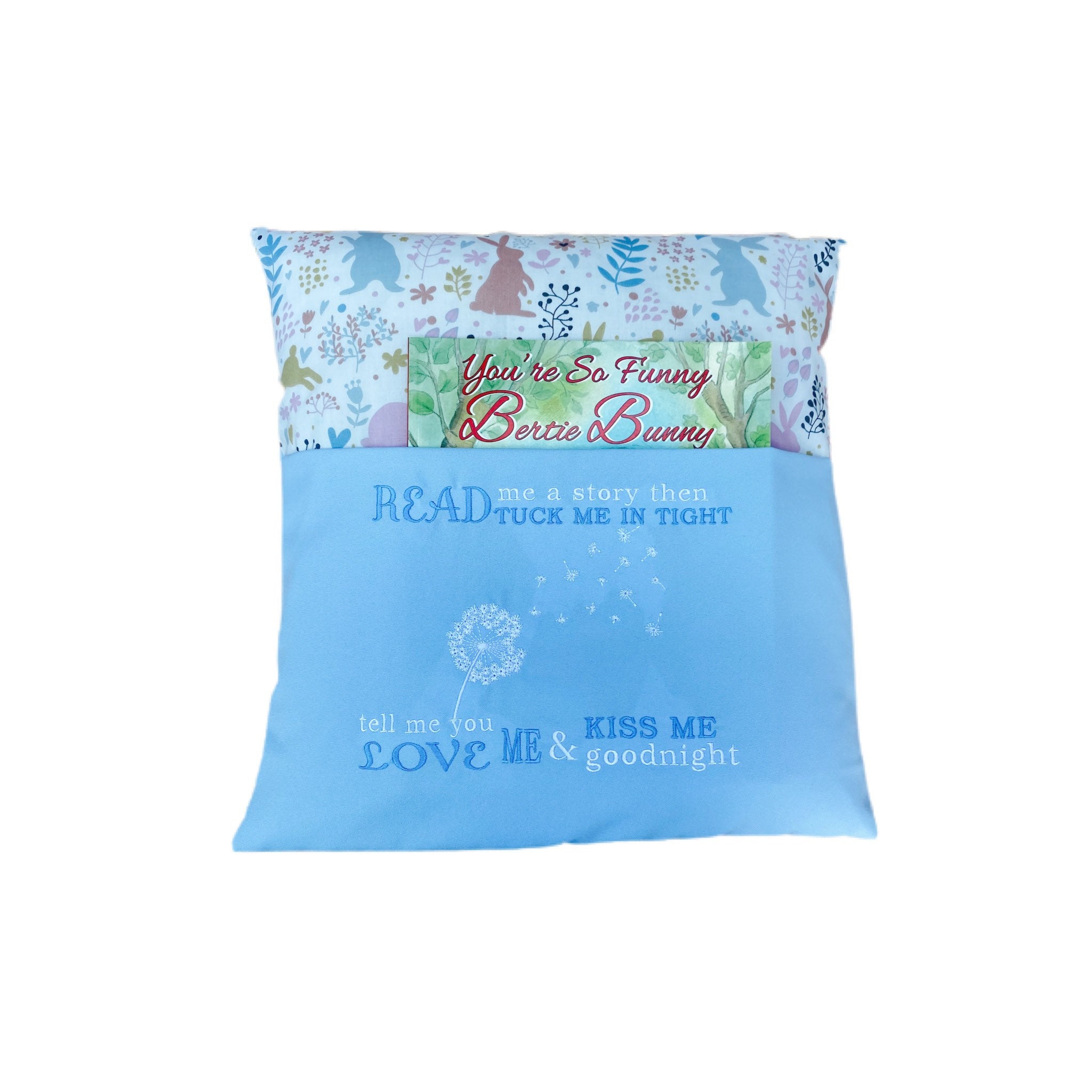 Rabbit Reading Pillow: Embroidered Dandelion Nursery Book Cushion — image 2