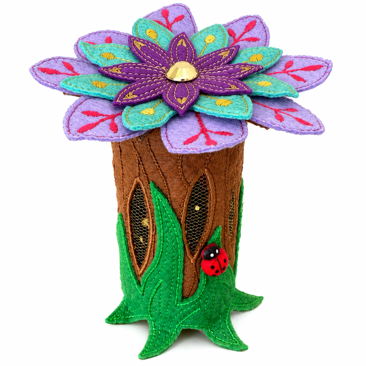 Rainbow Blossom Tree Felt Fairy House Handmade Woodland Fairy Cottage — image 2