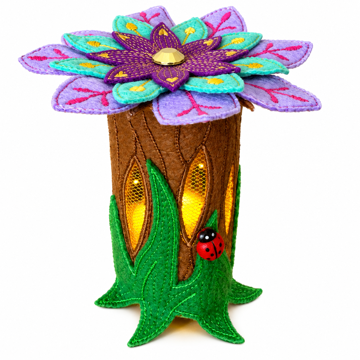 Rainbow Blossom Tree Felt Fairy House Handmade Woodland Fairy Cottage