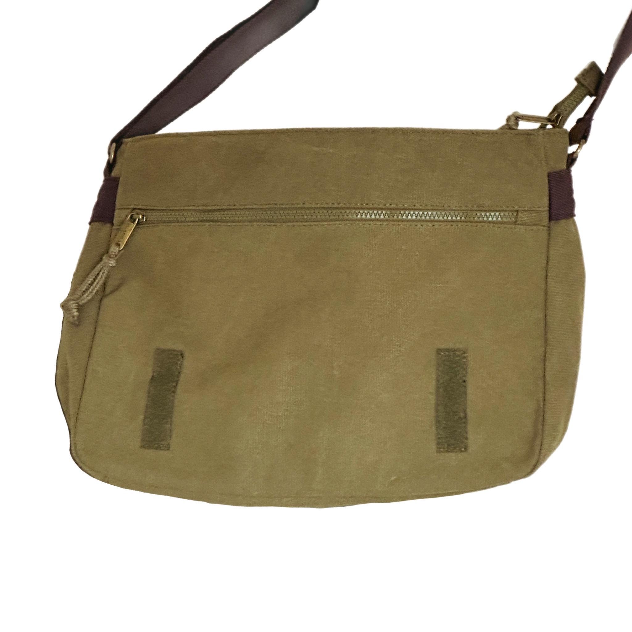 Red Toadstool Embroidered Bag, Cotton Canvas Khaki Messenger Bag — image 8