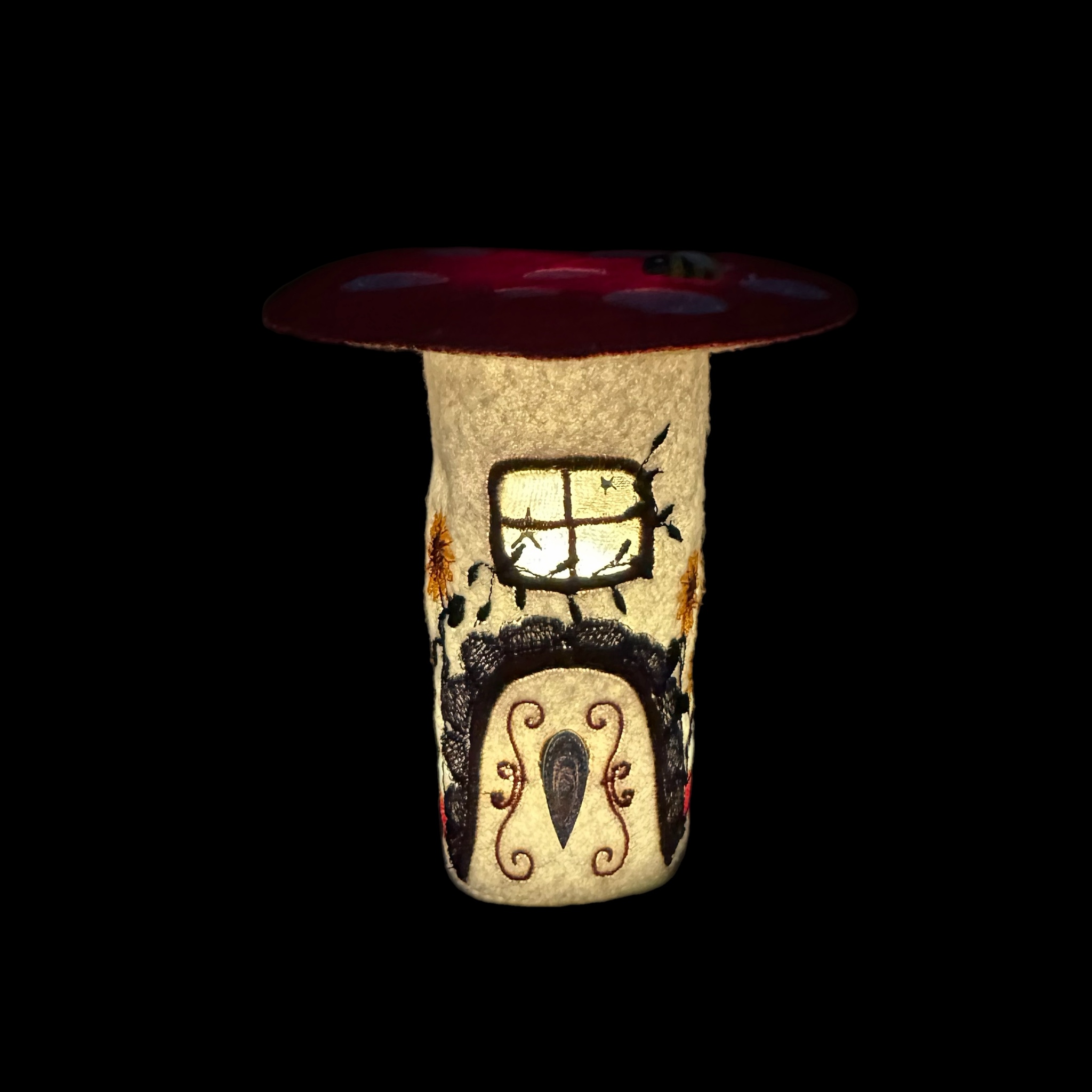 Red Toadstool Felt Fairy House with LED Tea Light — image 3