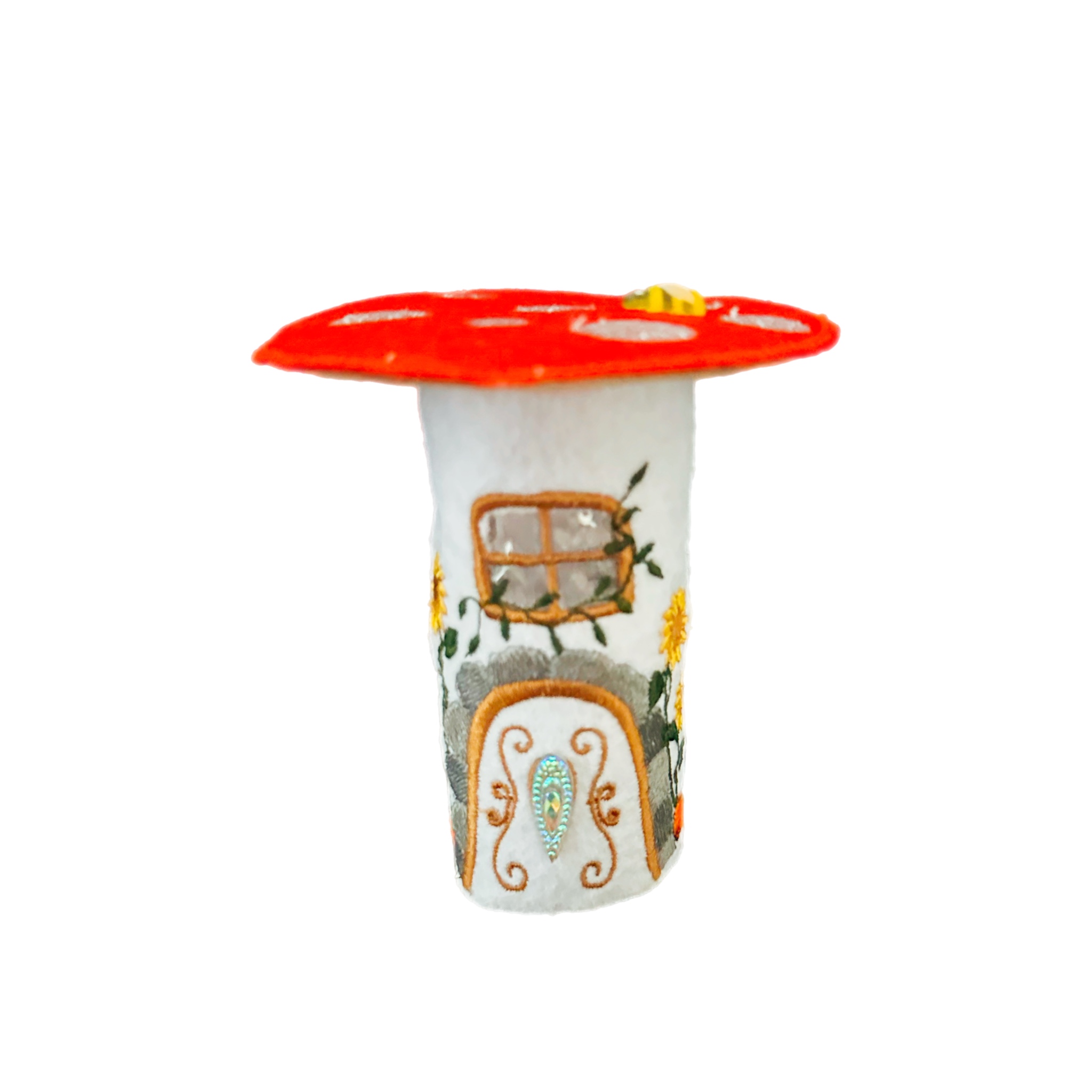 Red Toadstool Felt Fairy House with LED Tea Light — image 5