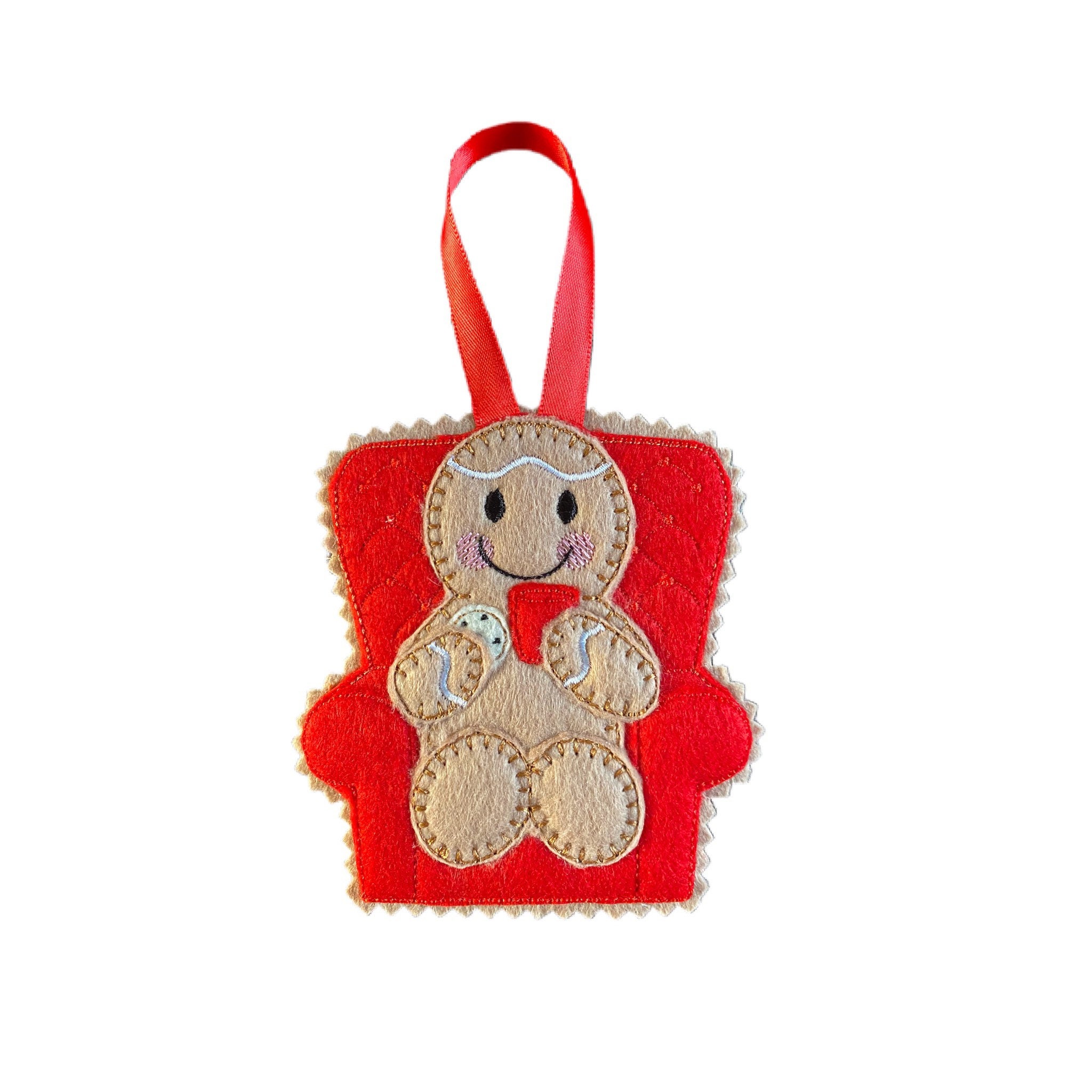 Relaxing, Coffee, Tea Break Gingerbread Man Felt Decoration