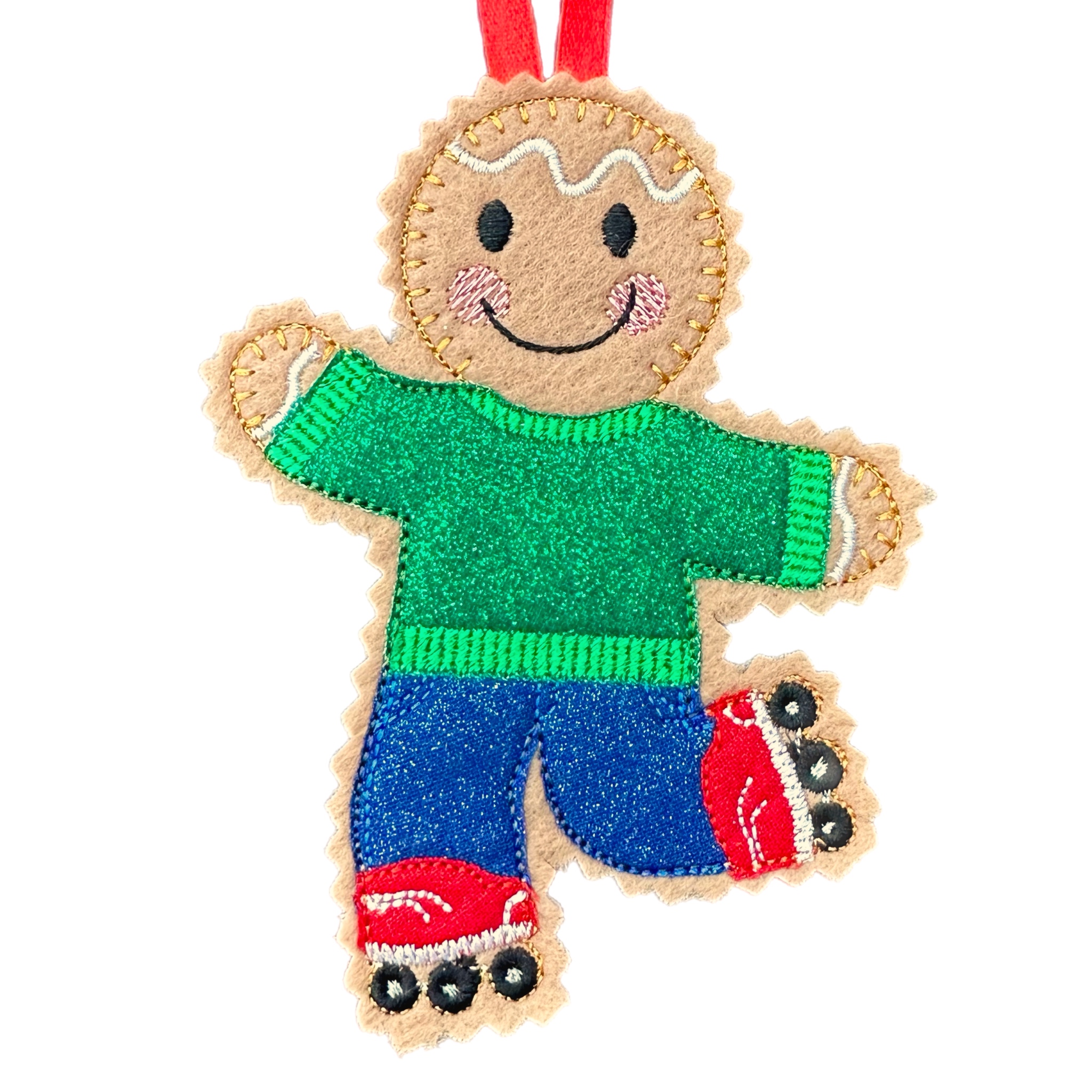 Roller Skating Felt Gingerbread Handmade Christmas Decoration