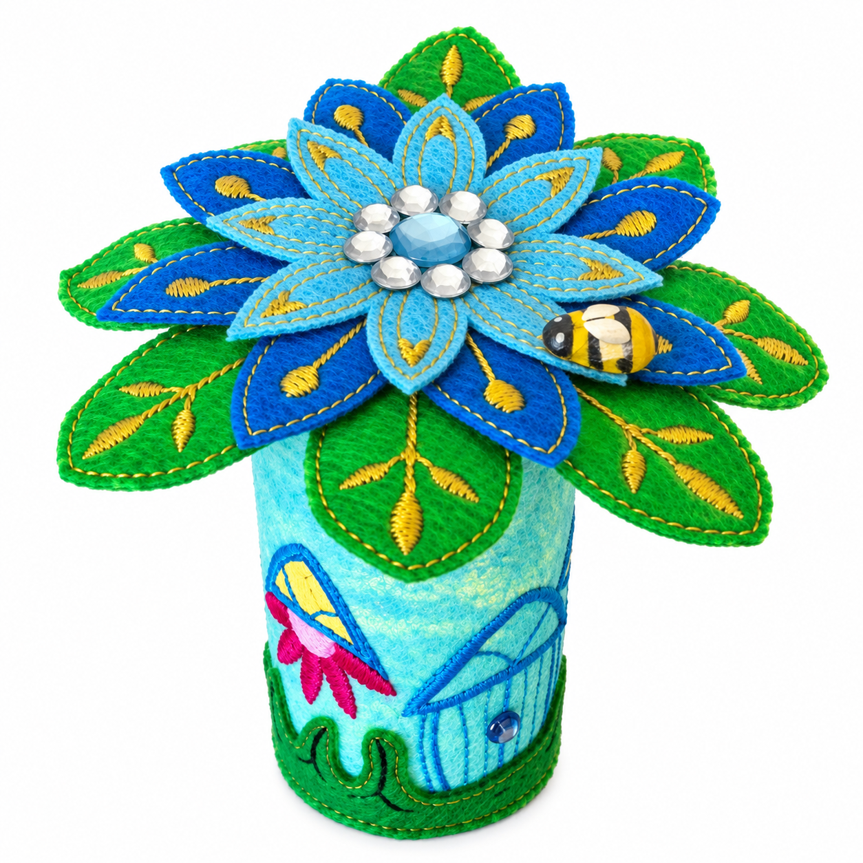 Sapphire Blossom Felt Fairy House Handmade Flower Cottage Decoration — image 2
