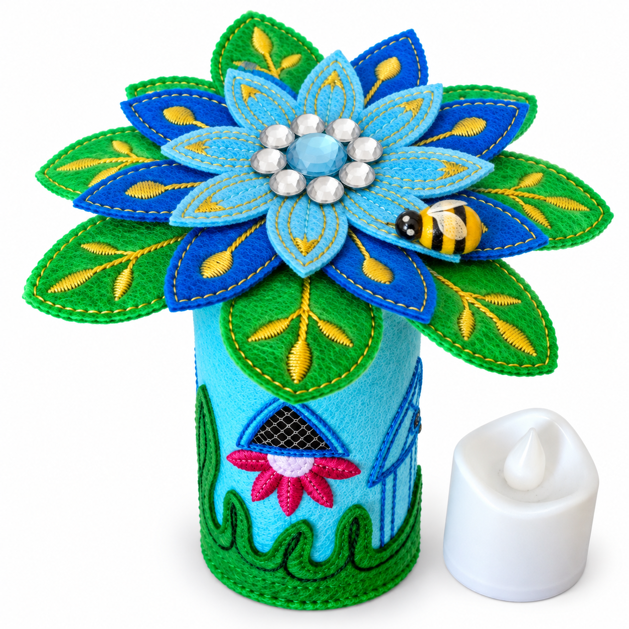 Sapphire Blossom Felt Fairy House Handmade Flower Cottage Decoration