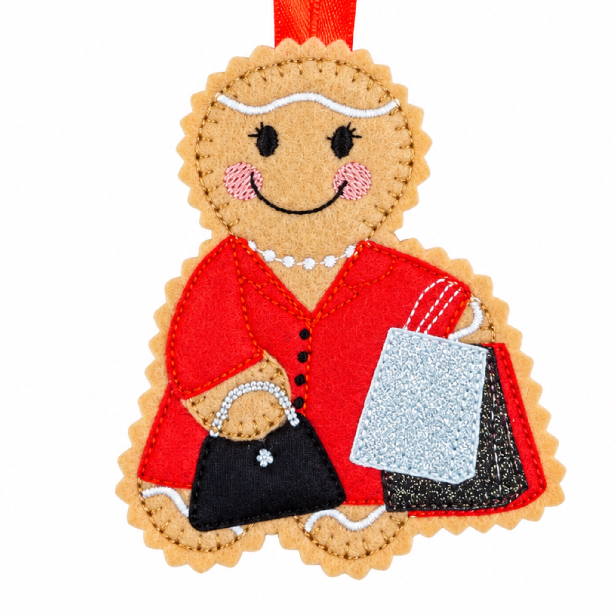Shopaholic Shopping Bags Felt Gingerbread Handmade Christmas Decoration