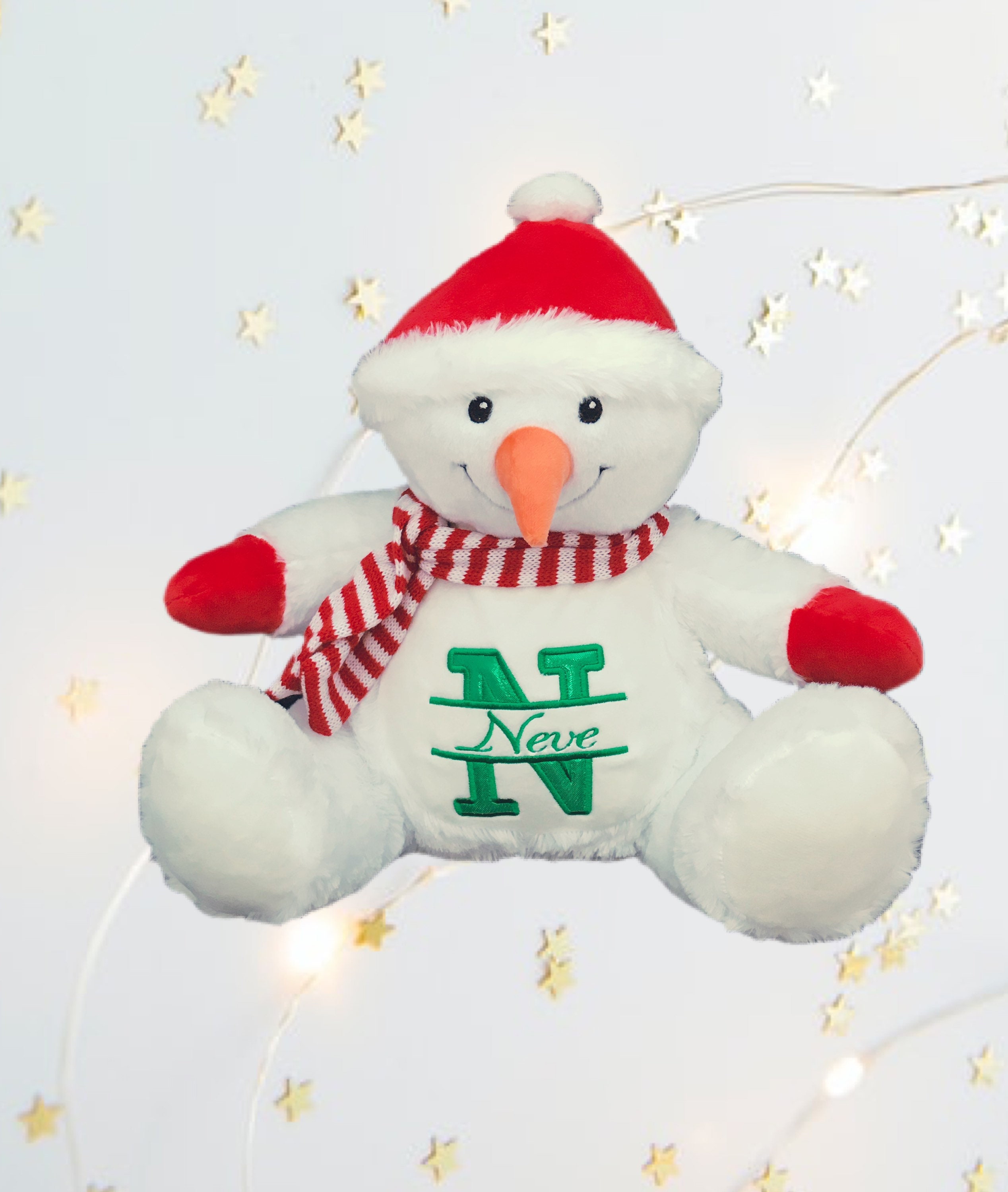 Snowman Personalised Soft Toy,  Personalised Embroidered Teddy, Custom bear, girl / boy Christmas gift.