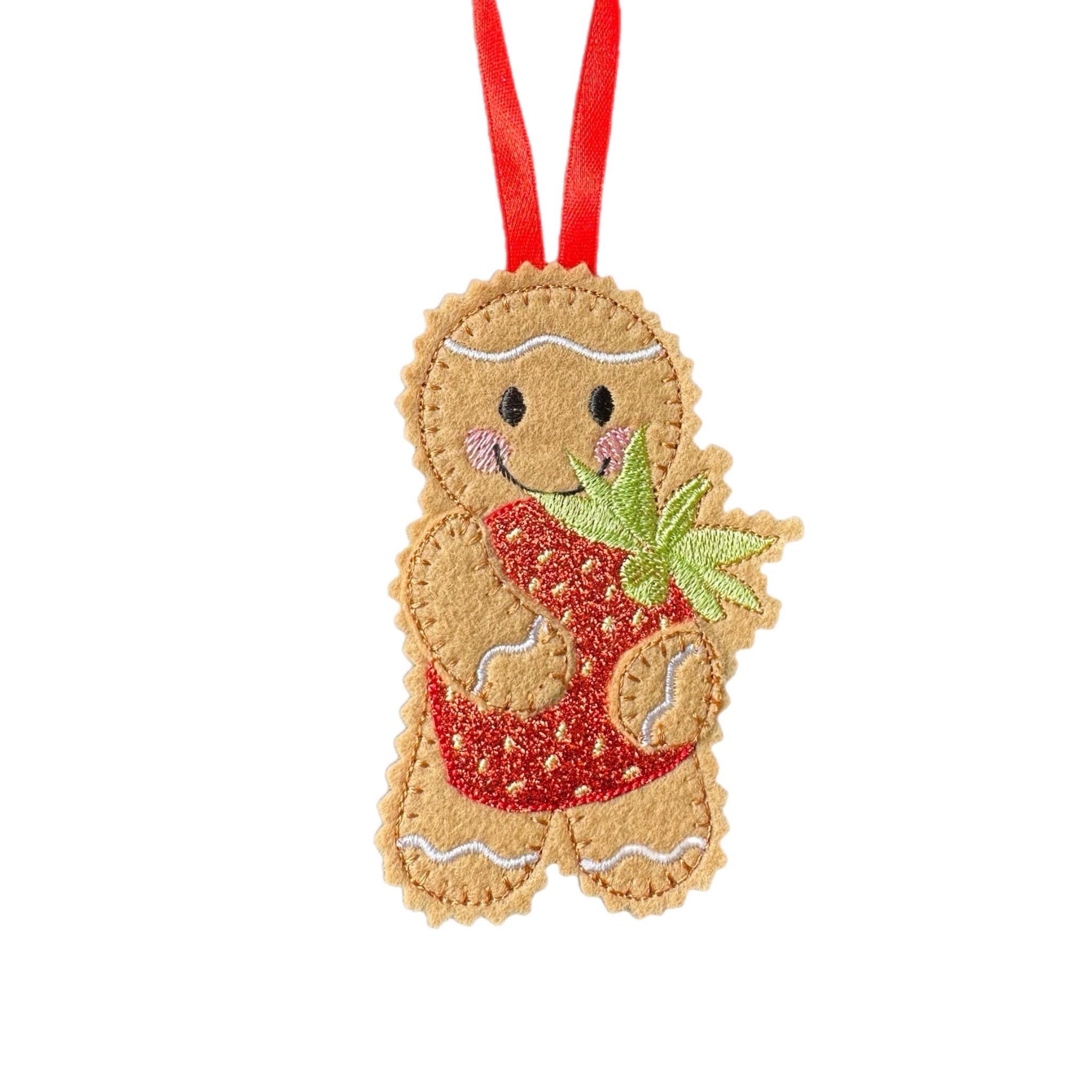 Strawberry Gingerbread Felt Christmas Ornament: Handmade Quirky Decoration