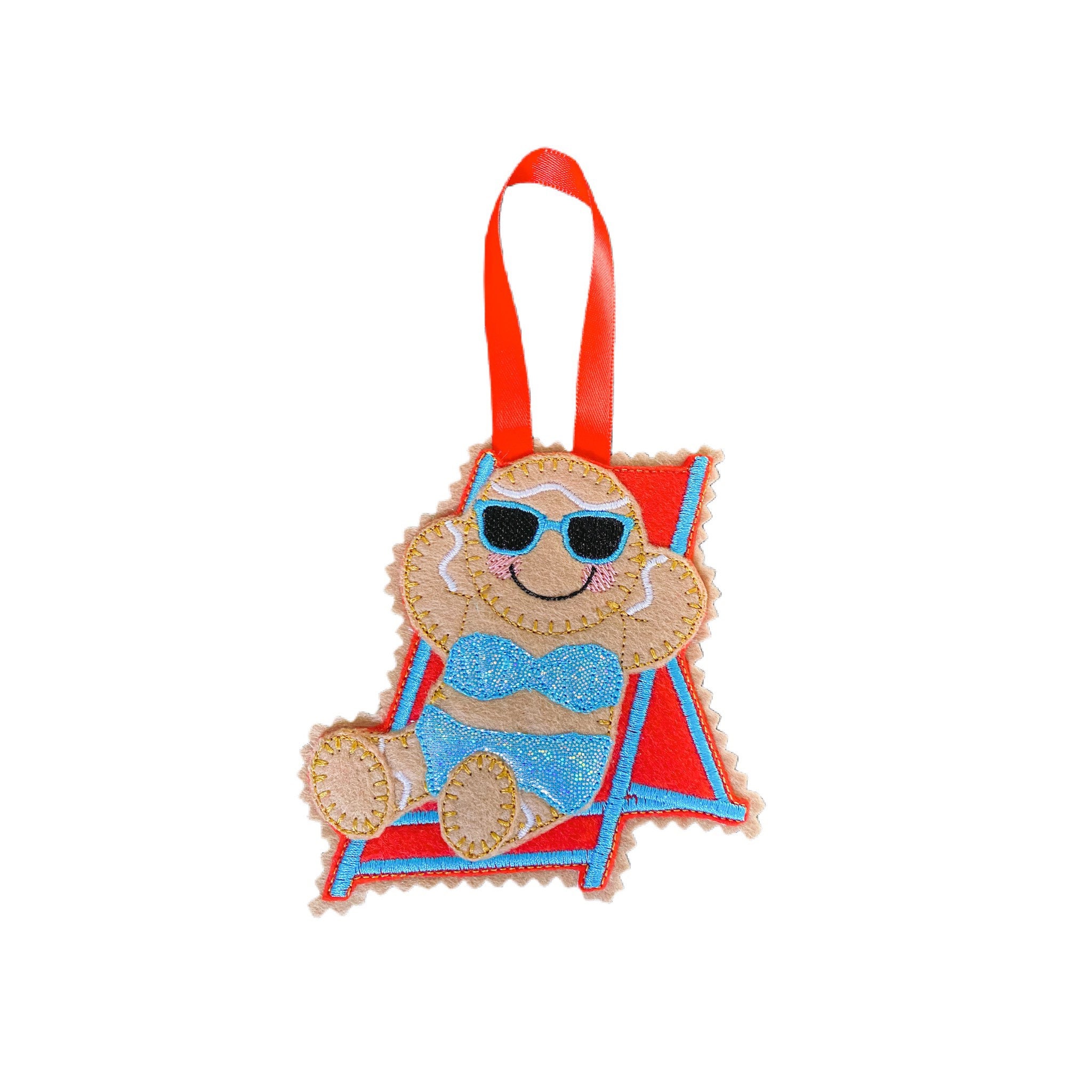 Sunbather / Deckchair Gingerbread Man Felt Decoration