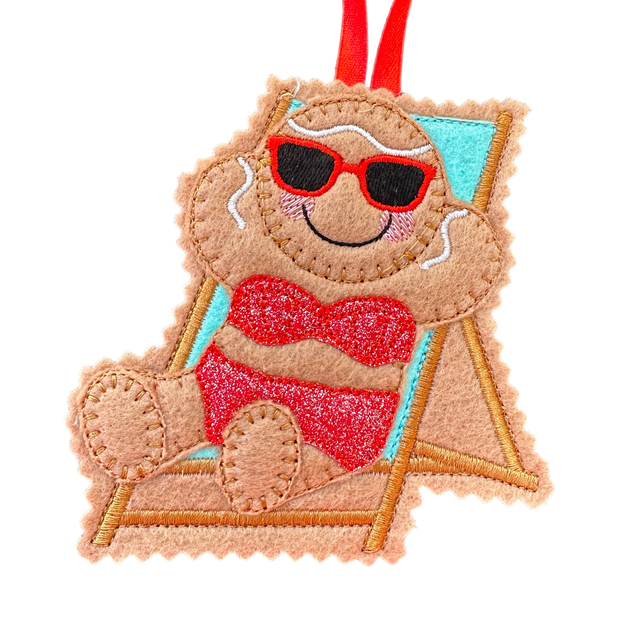 Sunbathing Felt Gingerbread Handmade Christmas Decoration