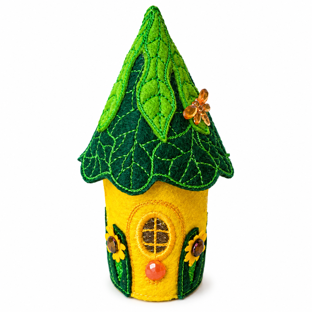 Sunflower & Dragonfly Felt Fairy House Handmade Woodland Cottage — image 3
