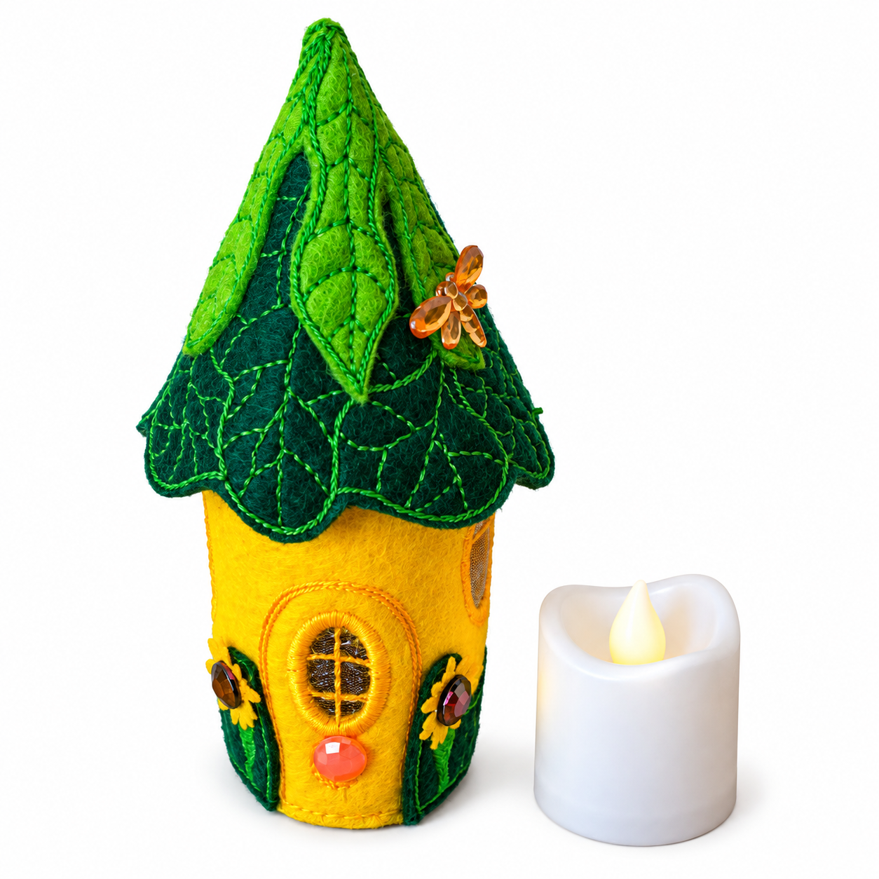 Sunflower & Dragonfly Felt Fairy House Handmade Woodland Cottage — image 2