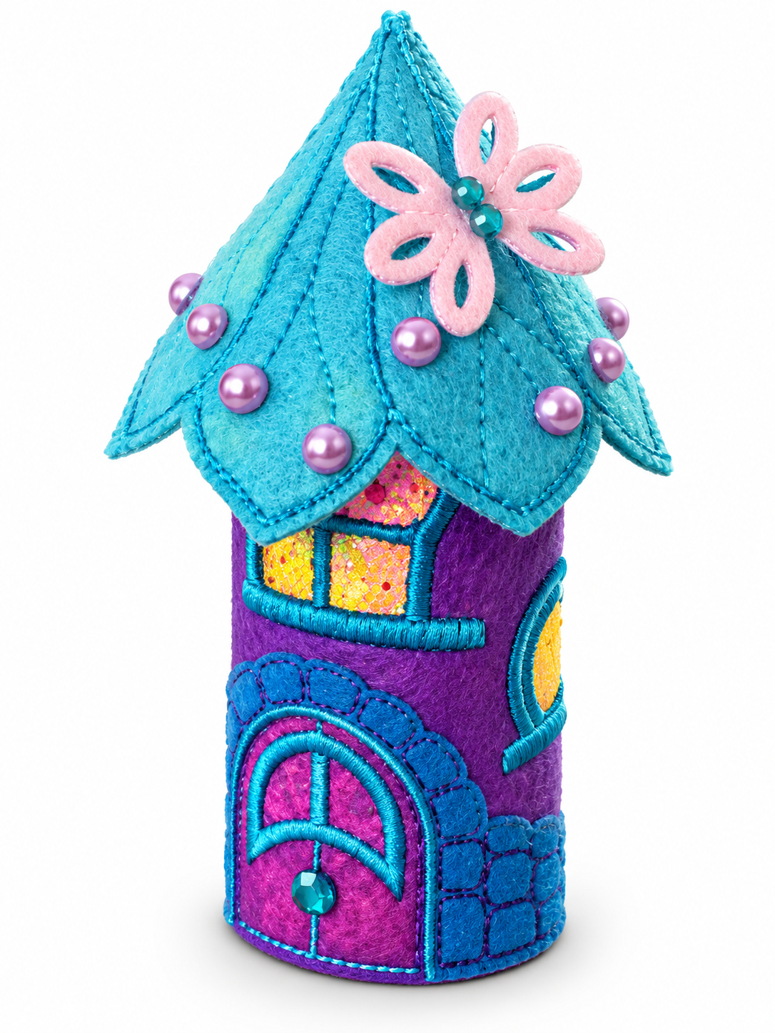 Turquoise Blossom Fairy House Handmade Felt LED Tealight Decoration — image 2