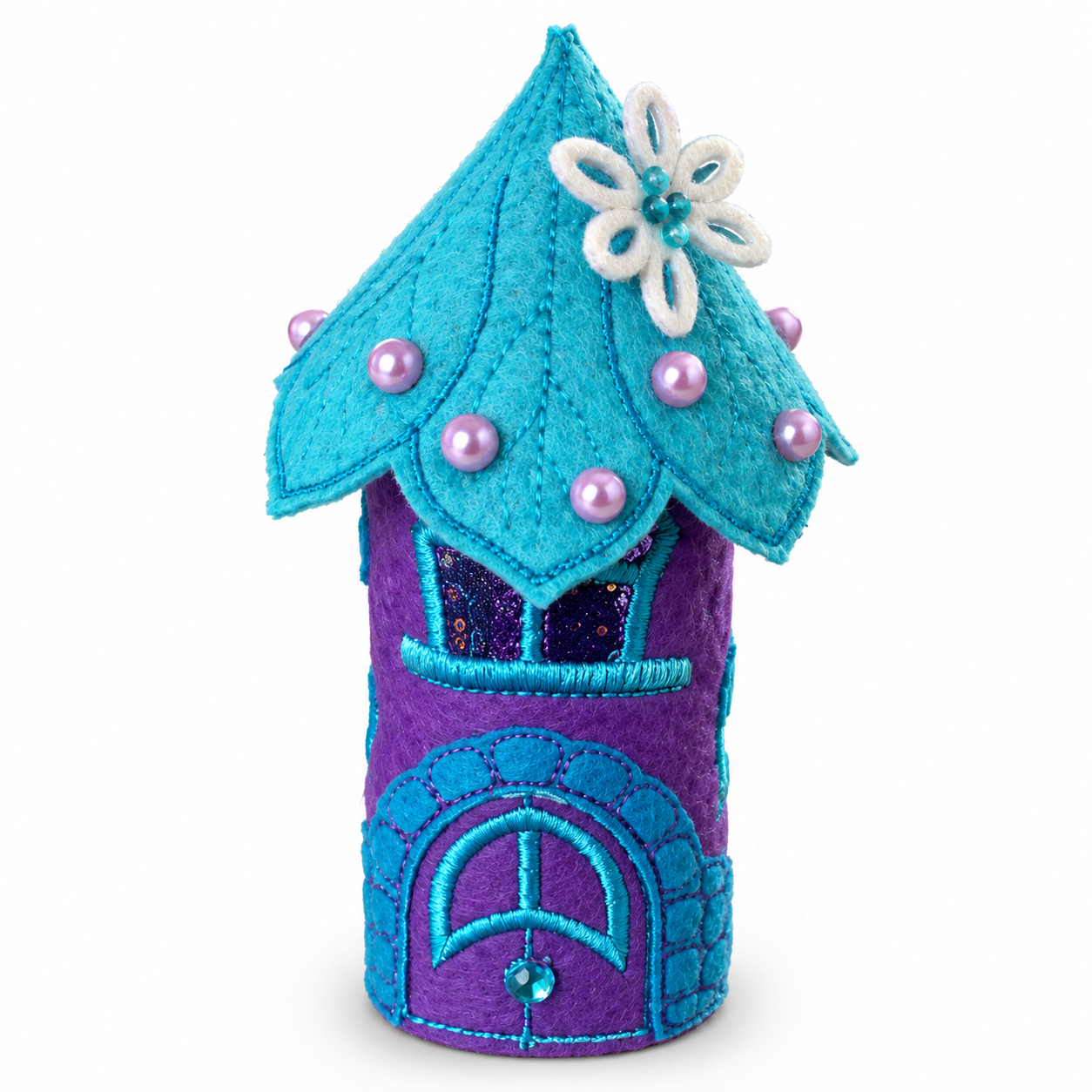 Turquoise Blossom Fairy House Handmade Felt LED Tealight Decoration