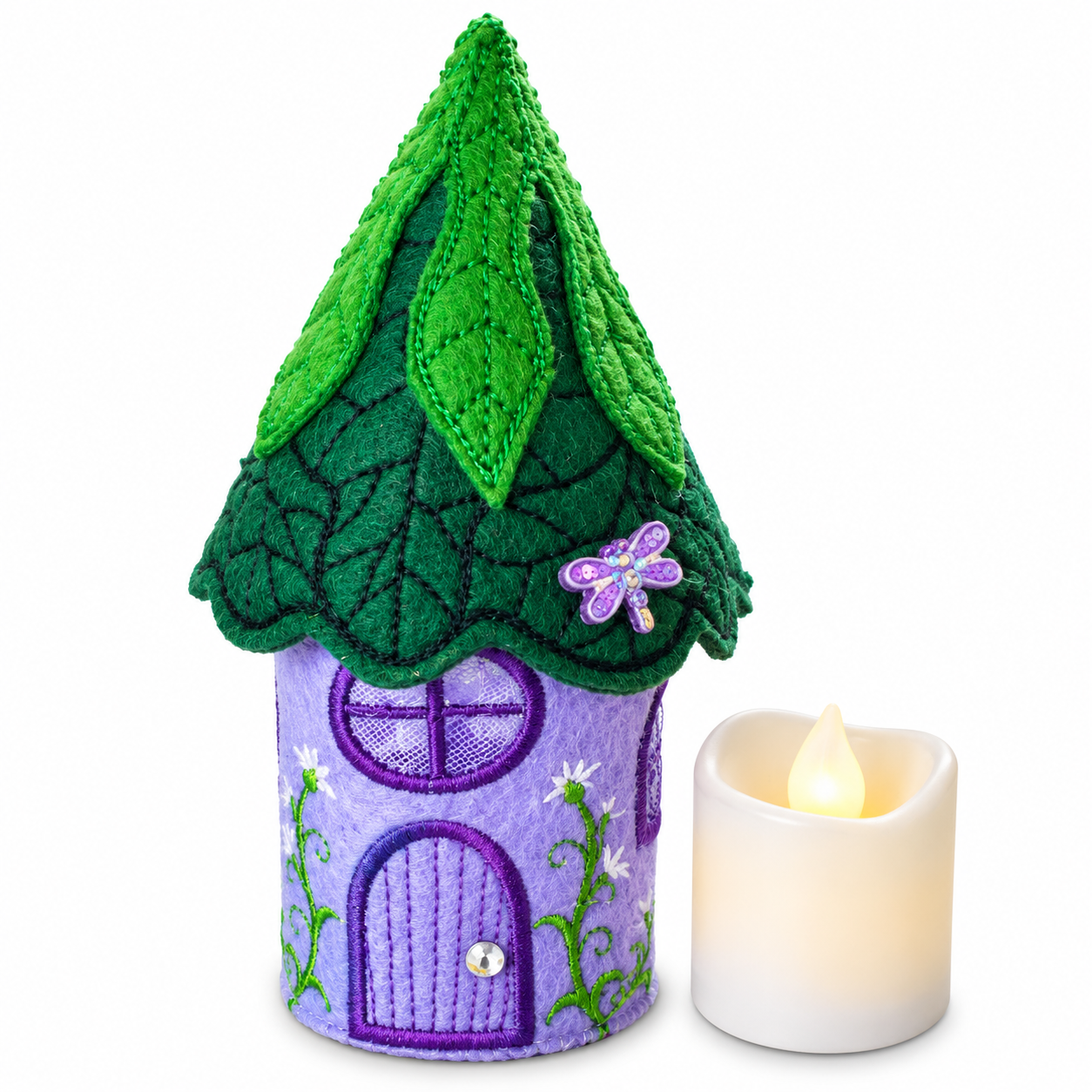 Woodland Blossom Fairy House Handmade Felt LED Tealight Decoration