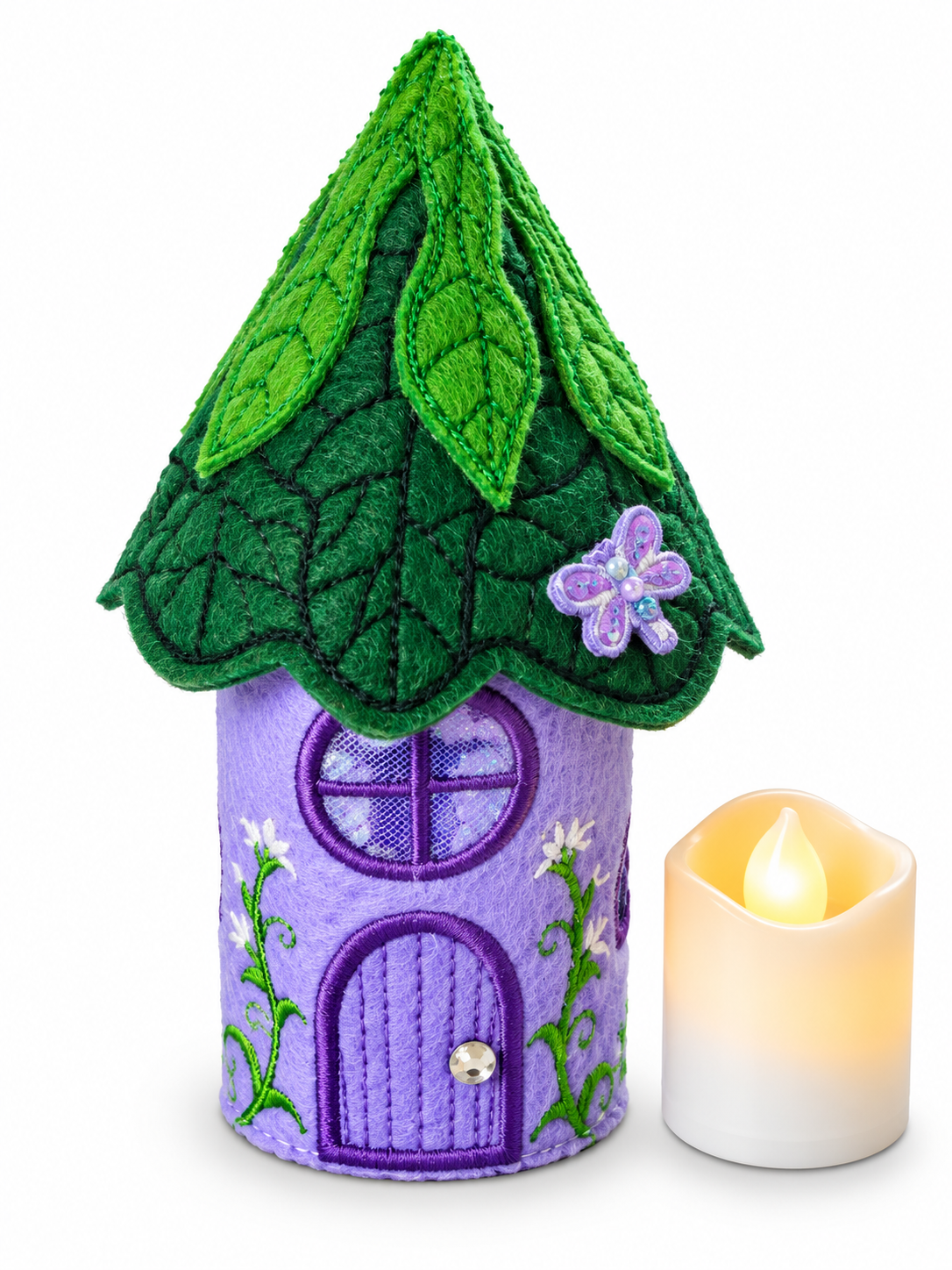 Woodland Blossom Fairy House Handmade Felt LED Tealight Decoration — image 5